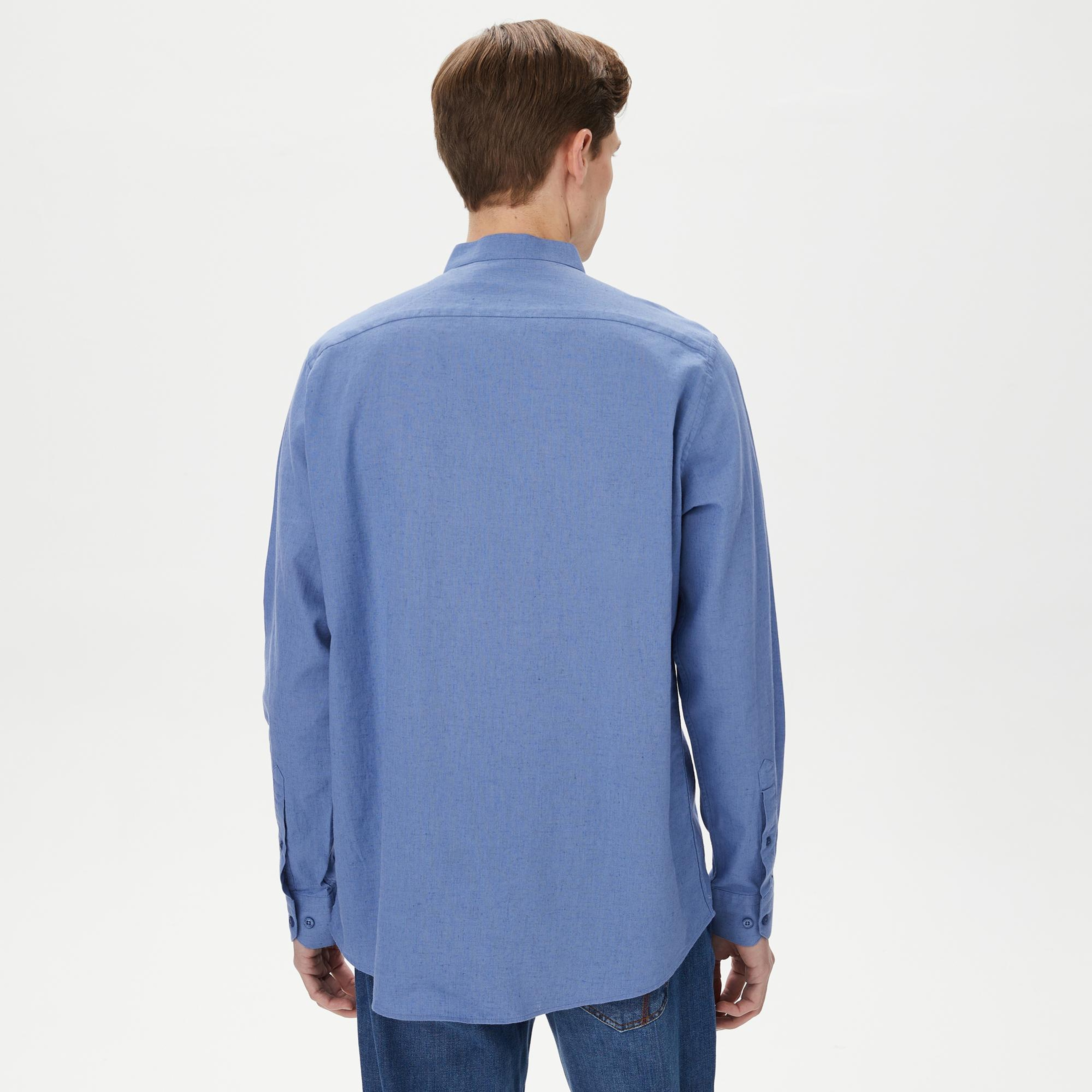 Nautica Erkek Mavi Classic Fit Keten Gömlek