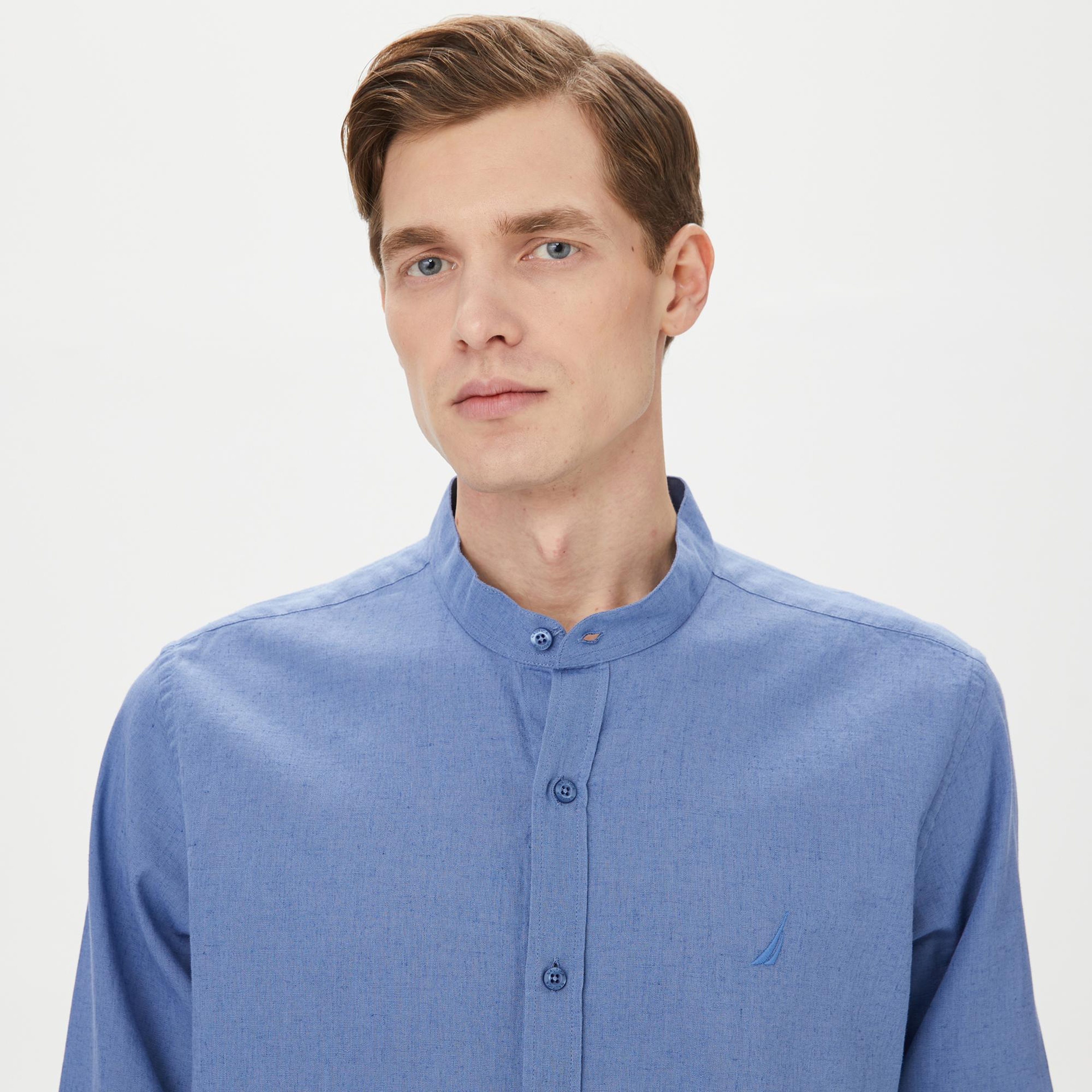 Nautica Erkek Mavi Classic Fit Keten Gömlek