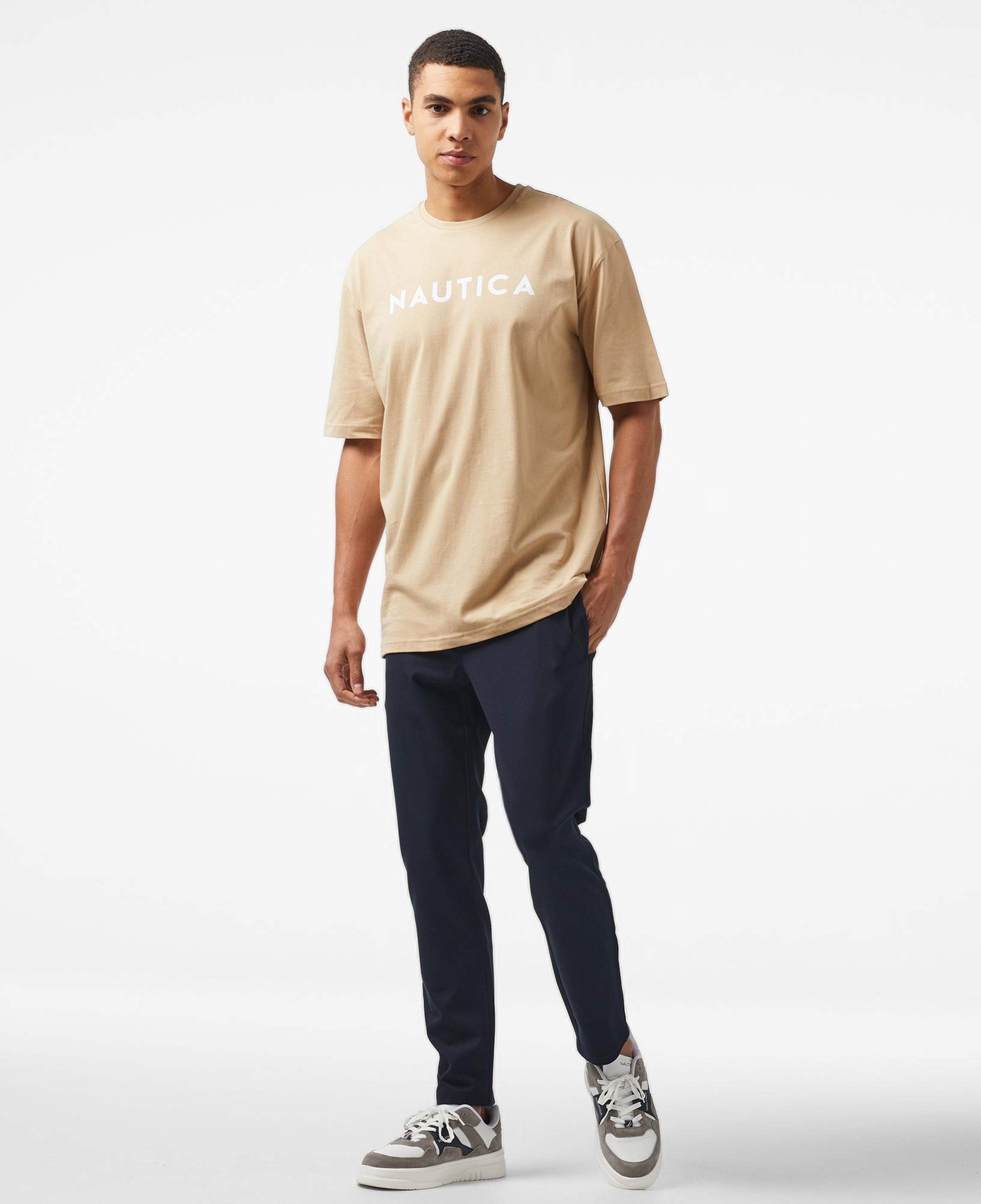 Nautica Erkek Bej Oversize Kısa Kollu T-Shirt