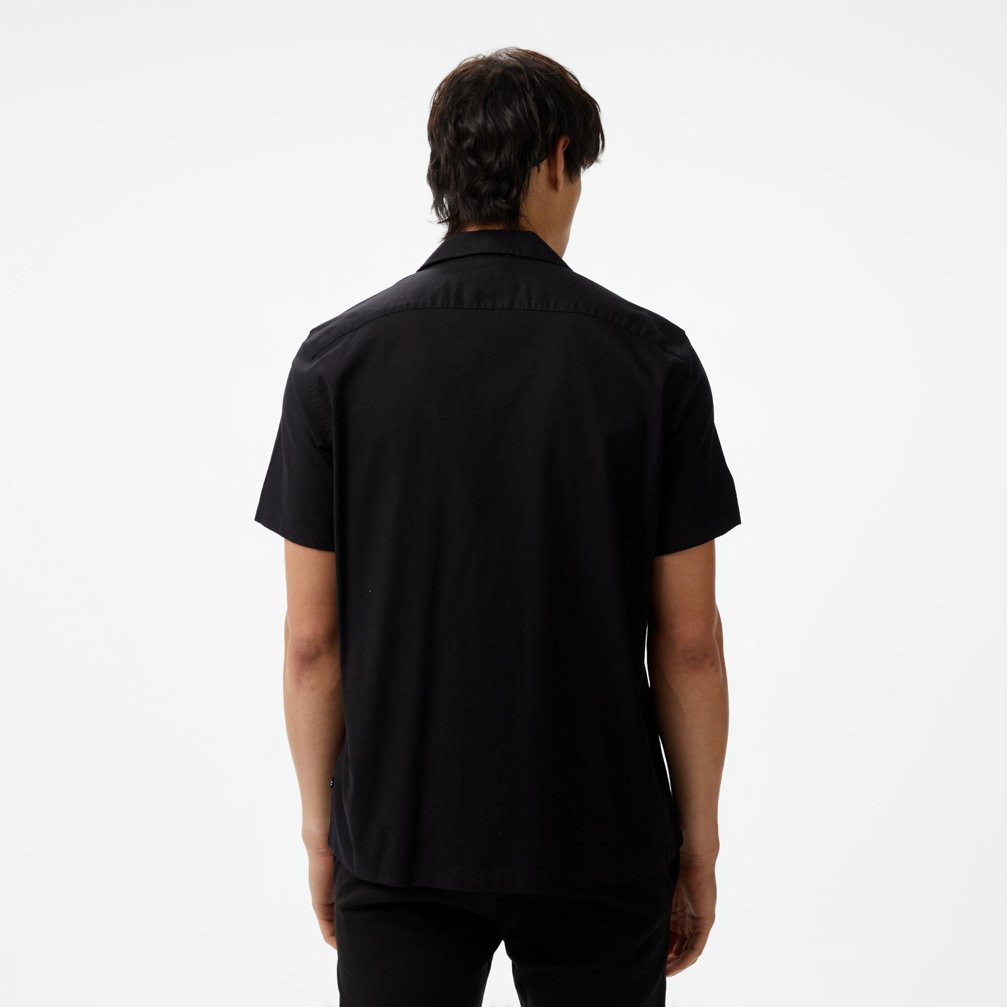 Nautica Erkek Siyah Oversize Kısa Kollu Keten Gömlek