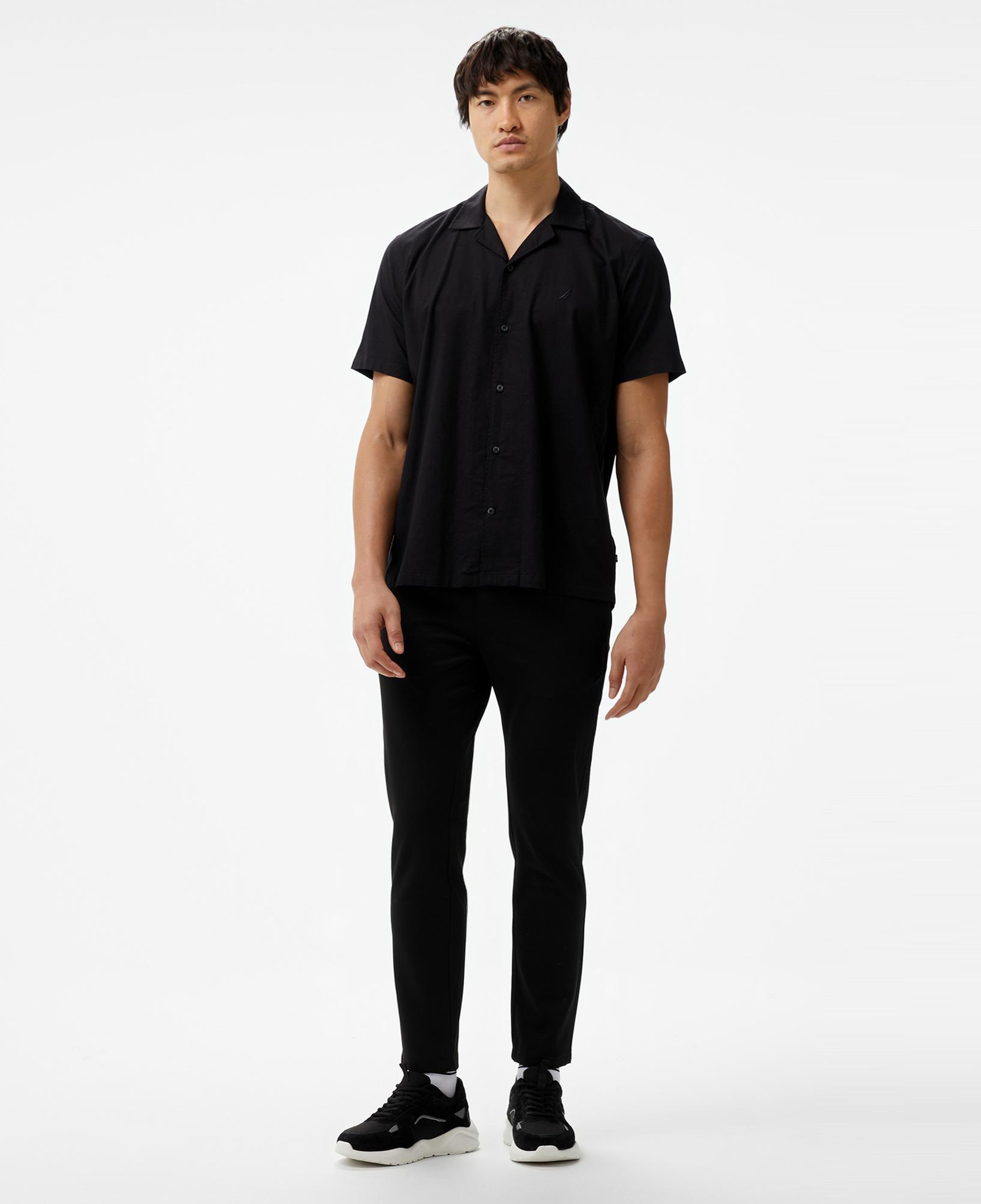 Nautica Erkek Siyah Oversize Kısa Kollu Keten Gömlek