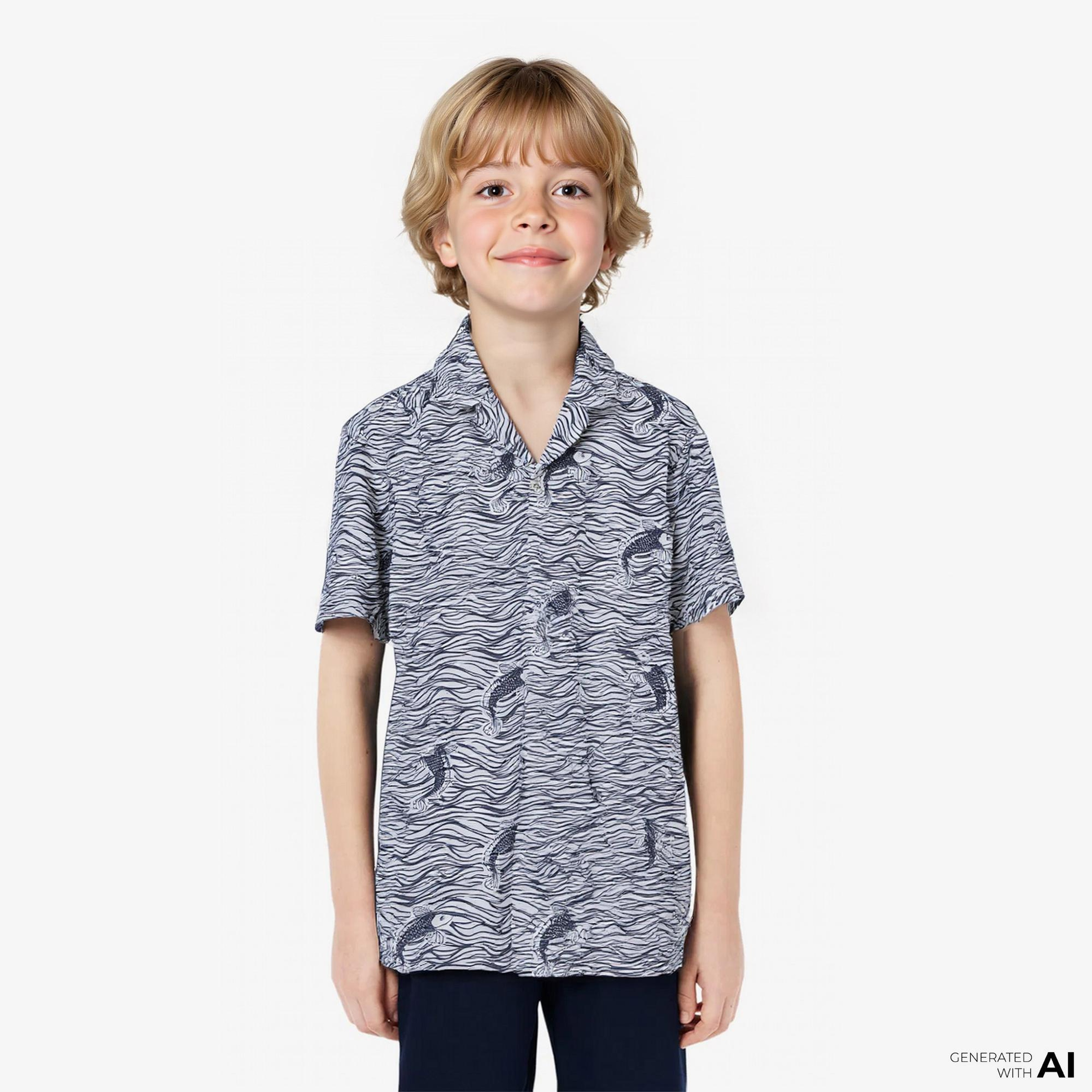 Nautica Erkek Çocuk Siyah Classic Fit Desenli Gömlek