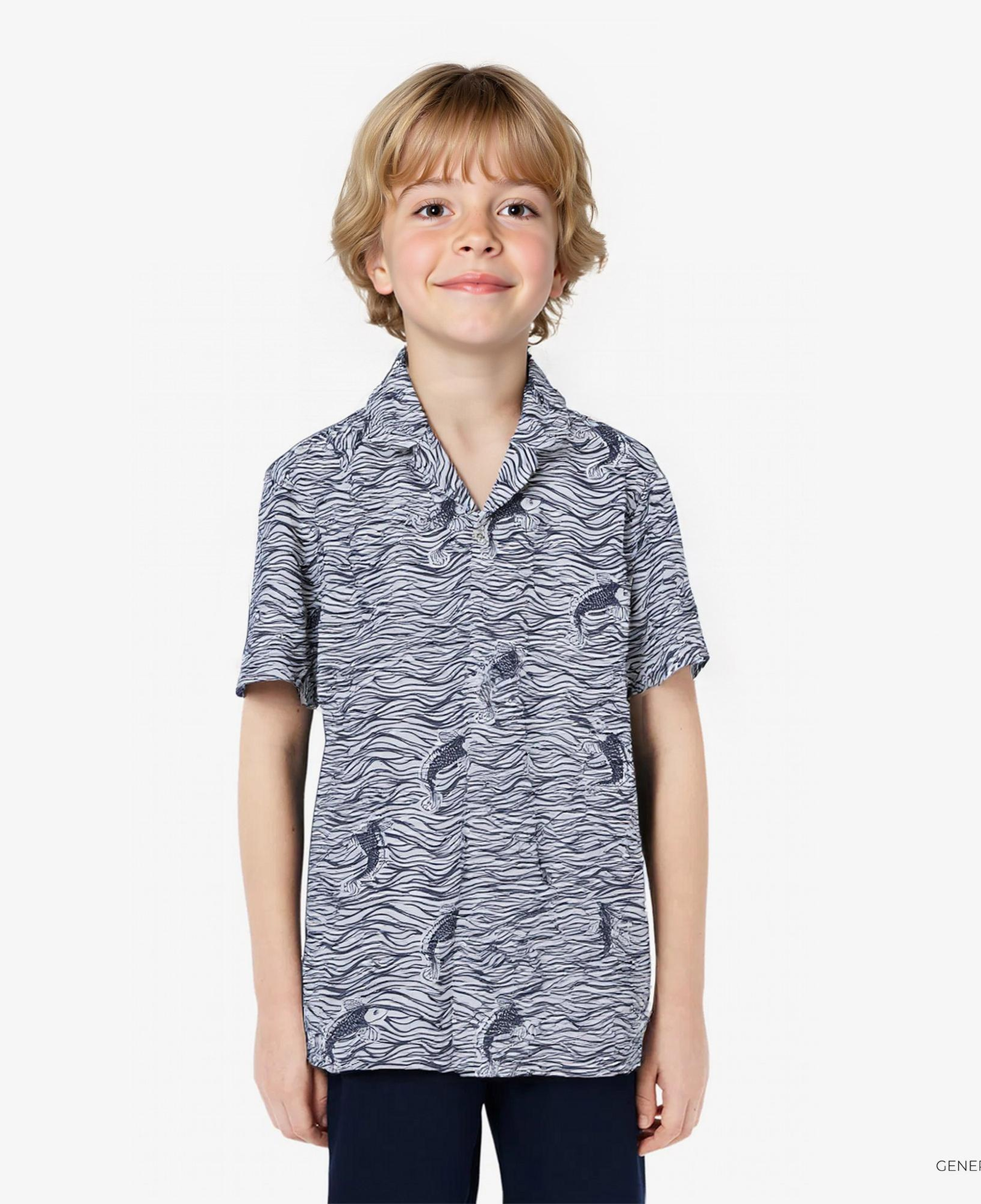 Nautica Erkek Çocuk Siyah Classic Fit Desenli Gömlek