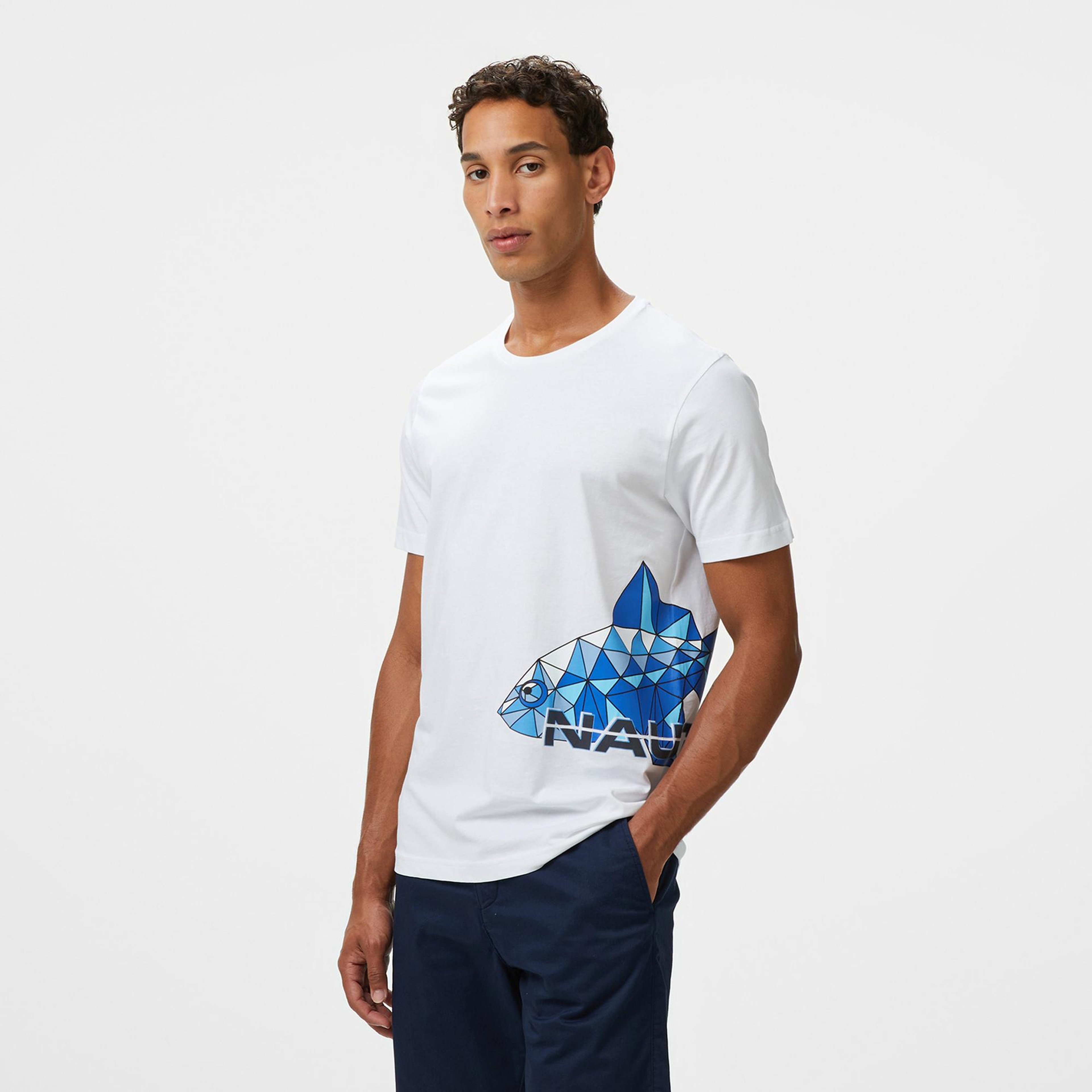 Nautica Erkek Beyaz Regular Fit Baskılı T-Shirt