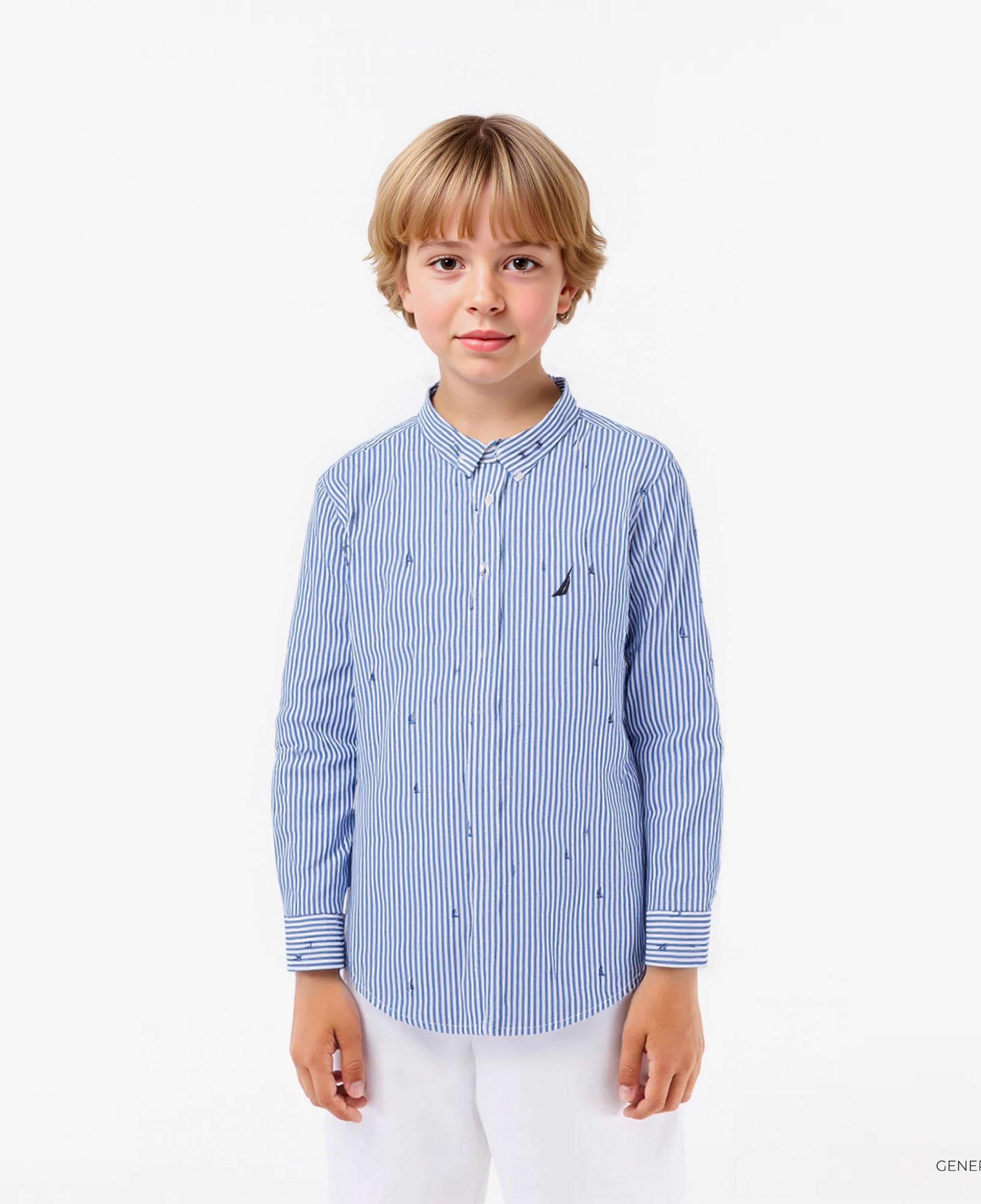 Nautica Erkek Çocuk Mavi Classic Fit Çizgili Gömlek