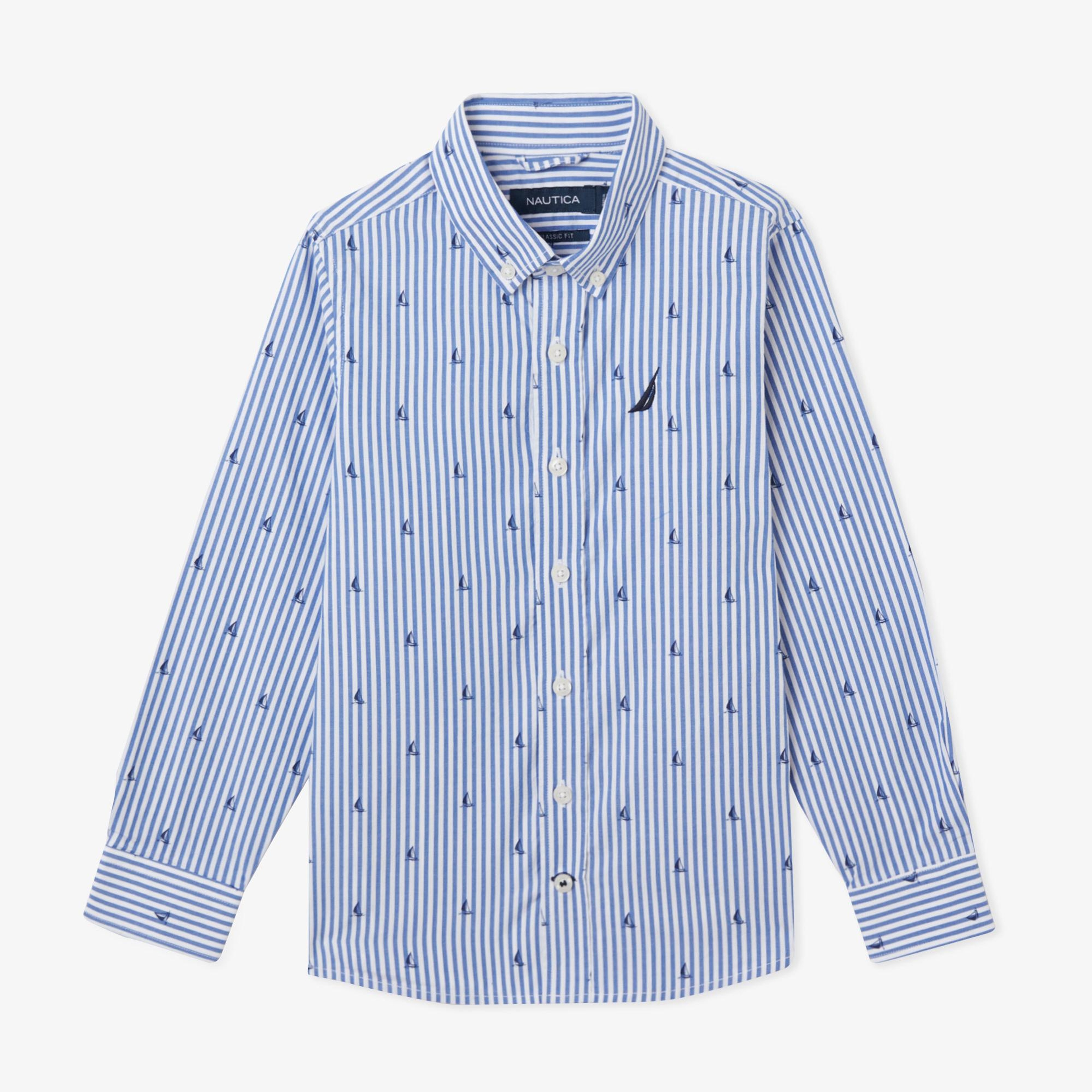 Nautica Erkek Çocuk Mavi Classic Fit Çizgili Gömlek