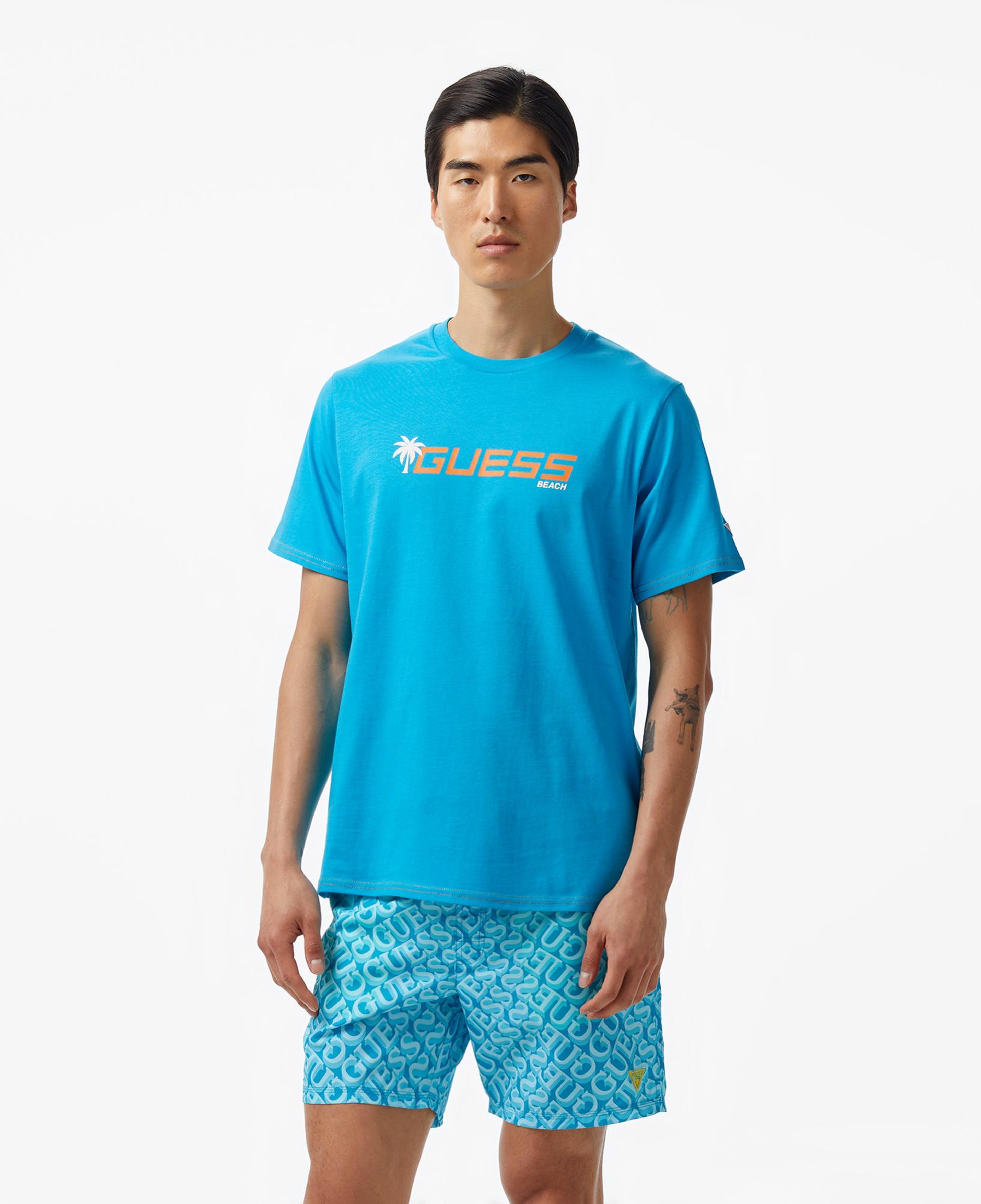 Guess Palm Logo Erkek Mavi T-Shirt