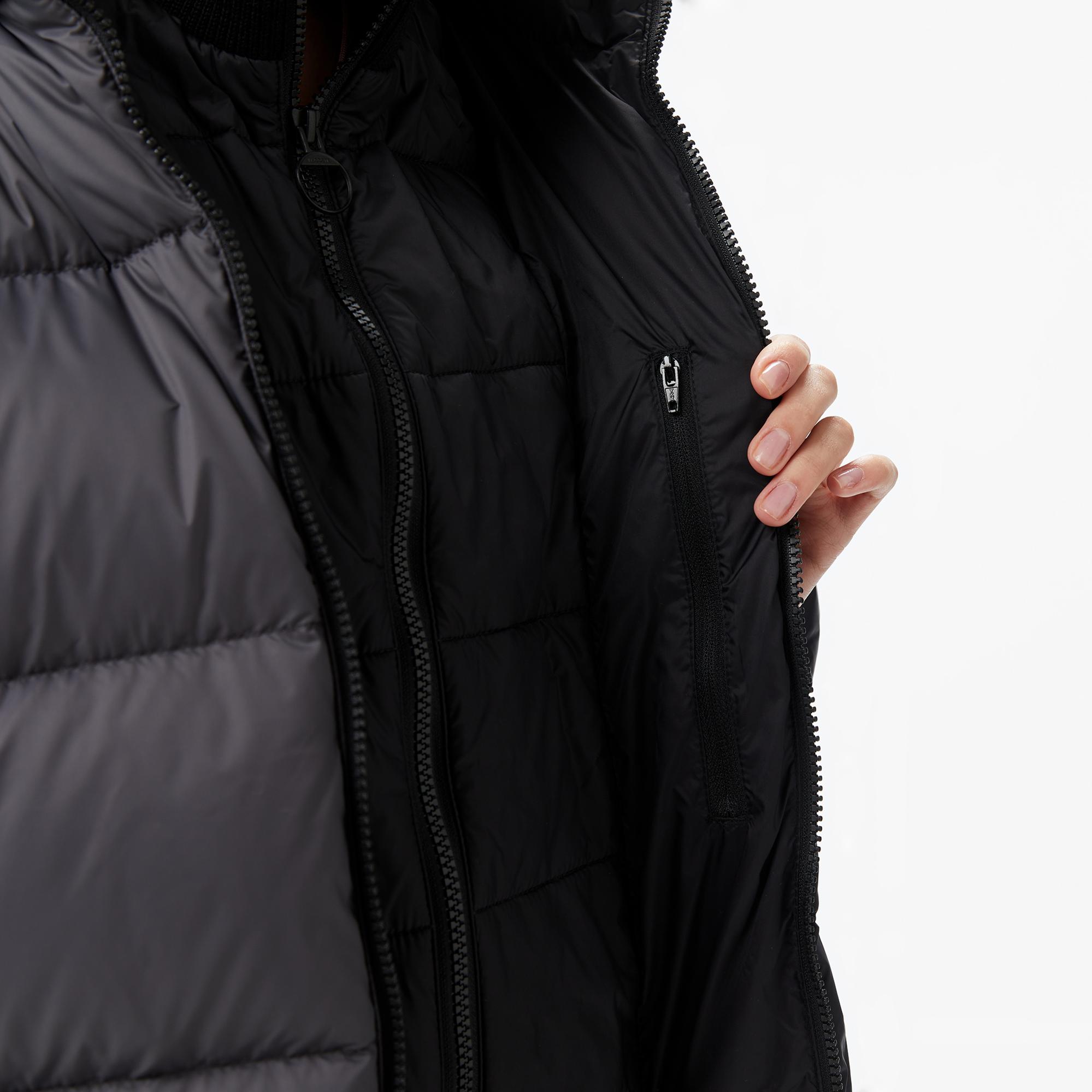 Lacoste Kadın Kapüşonlu Renk Bloklu Siyah Mont