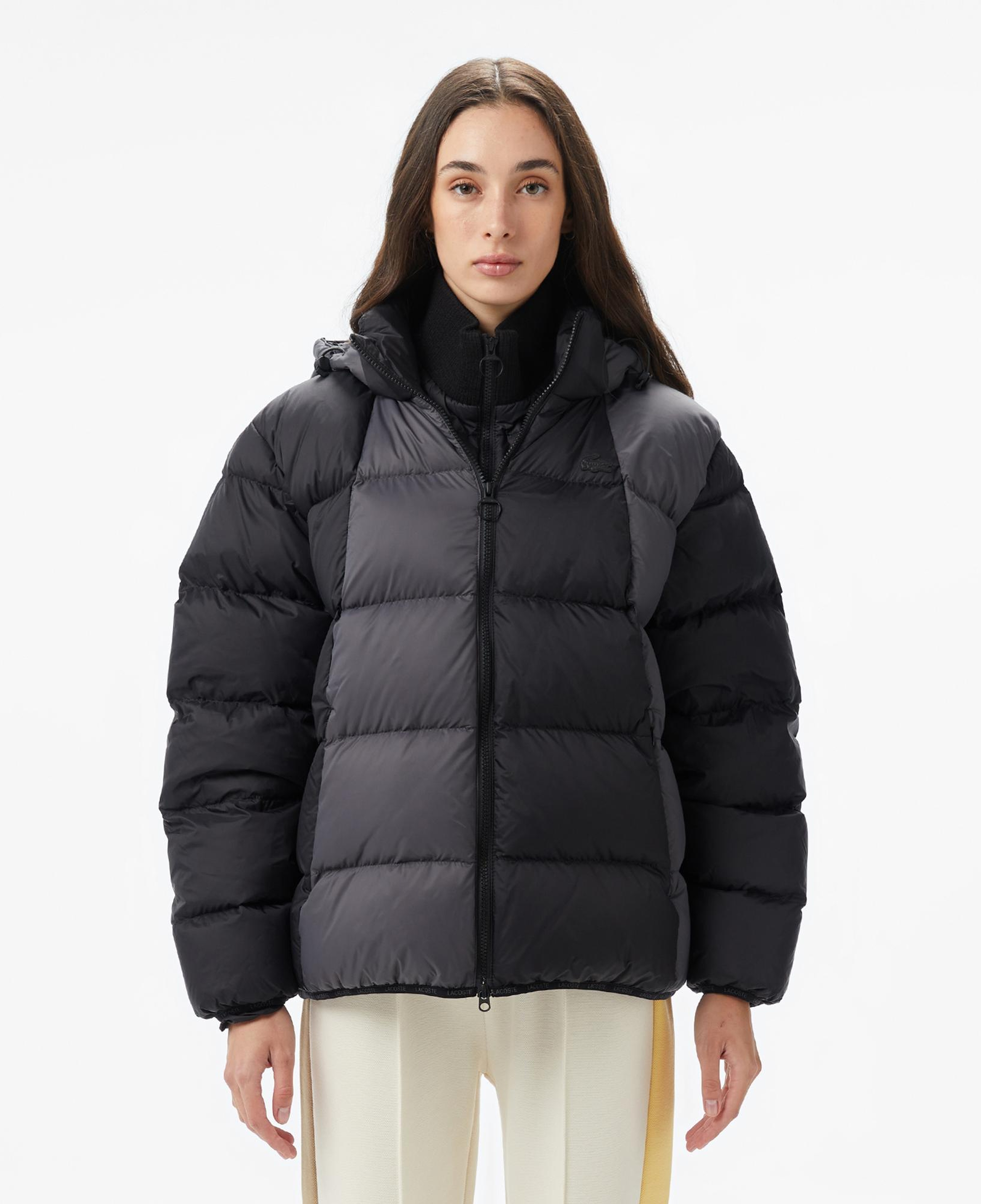 Lacoste Kadın Kapüşonlu Renk Bloklu Siyah Mont