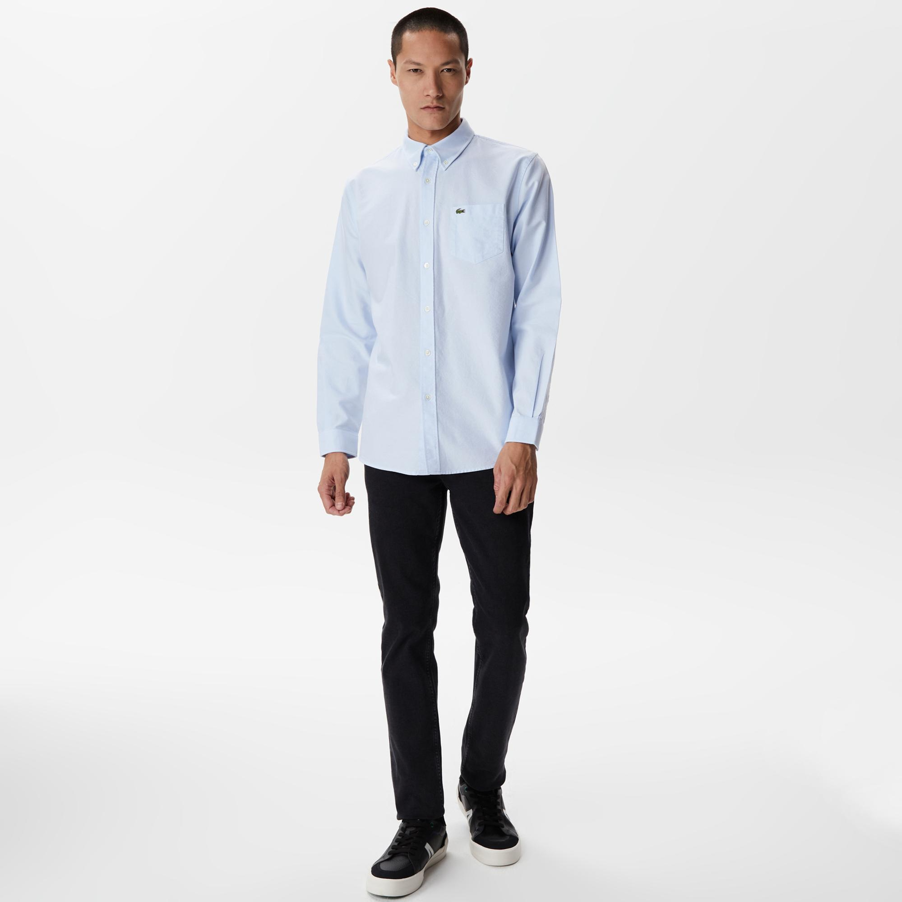 Lacoste Erkek Regular Fit Düğmeli Yaka Mavi Gömlek