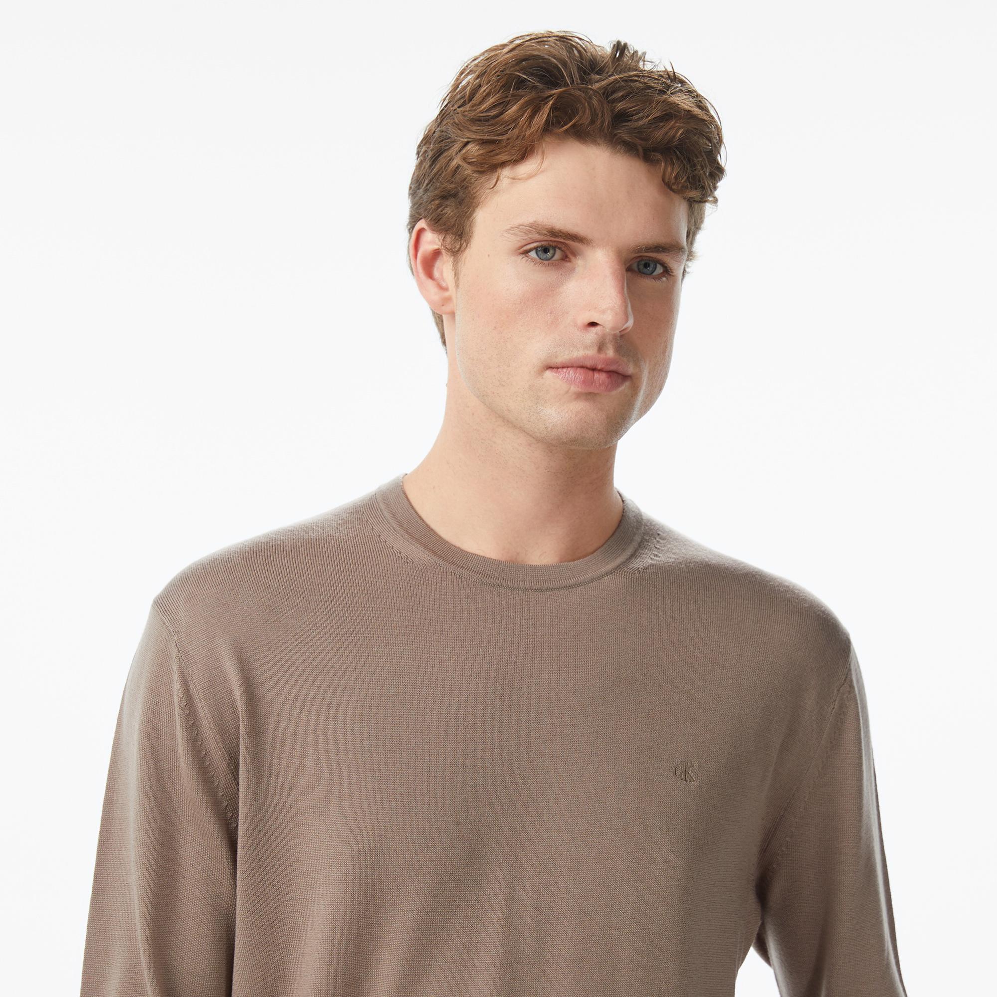 Calvin Klein Merino Erkek Kahverengi Triko