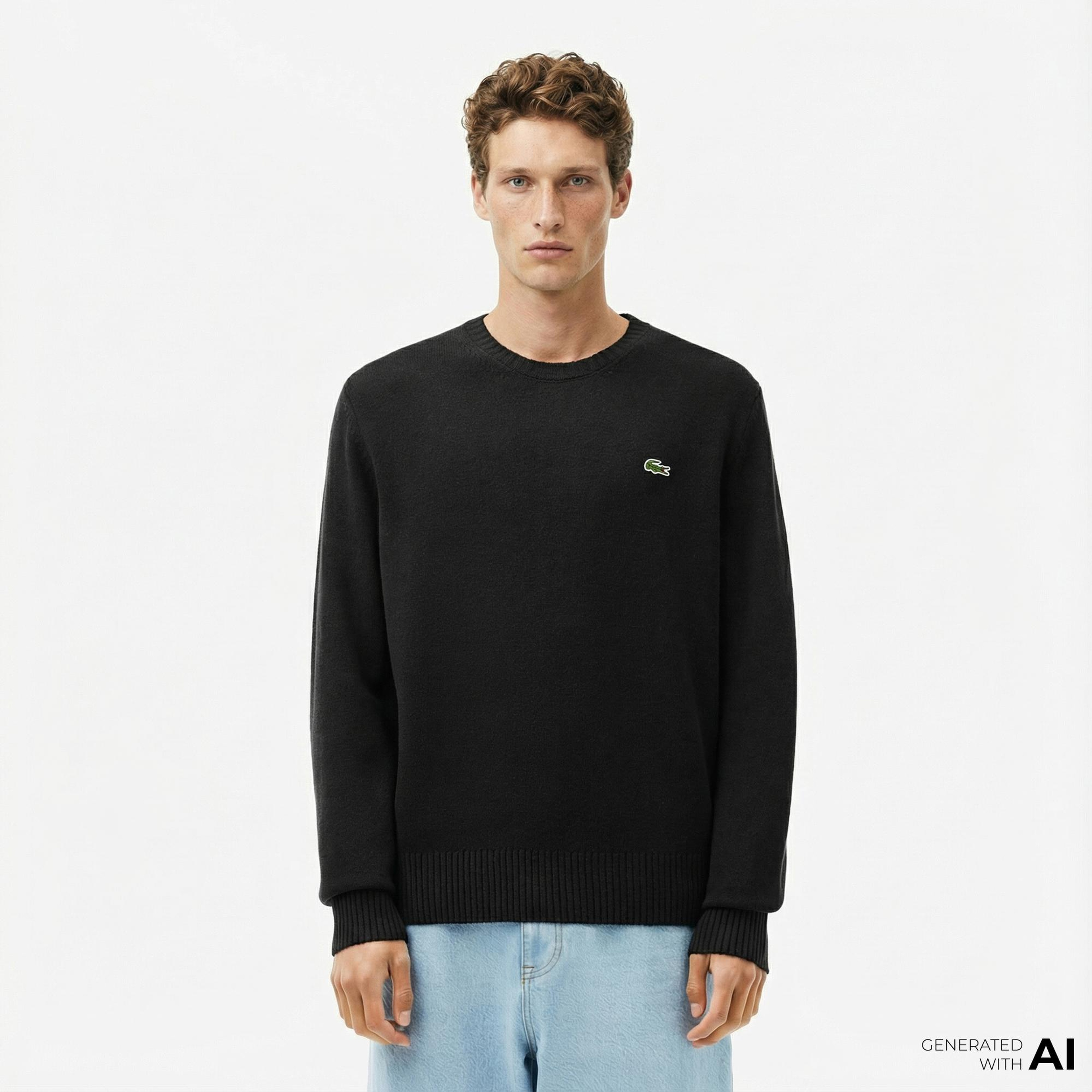 Lacoste Erkek Classic Fit Bisiklet Yaka Siyah Kazak