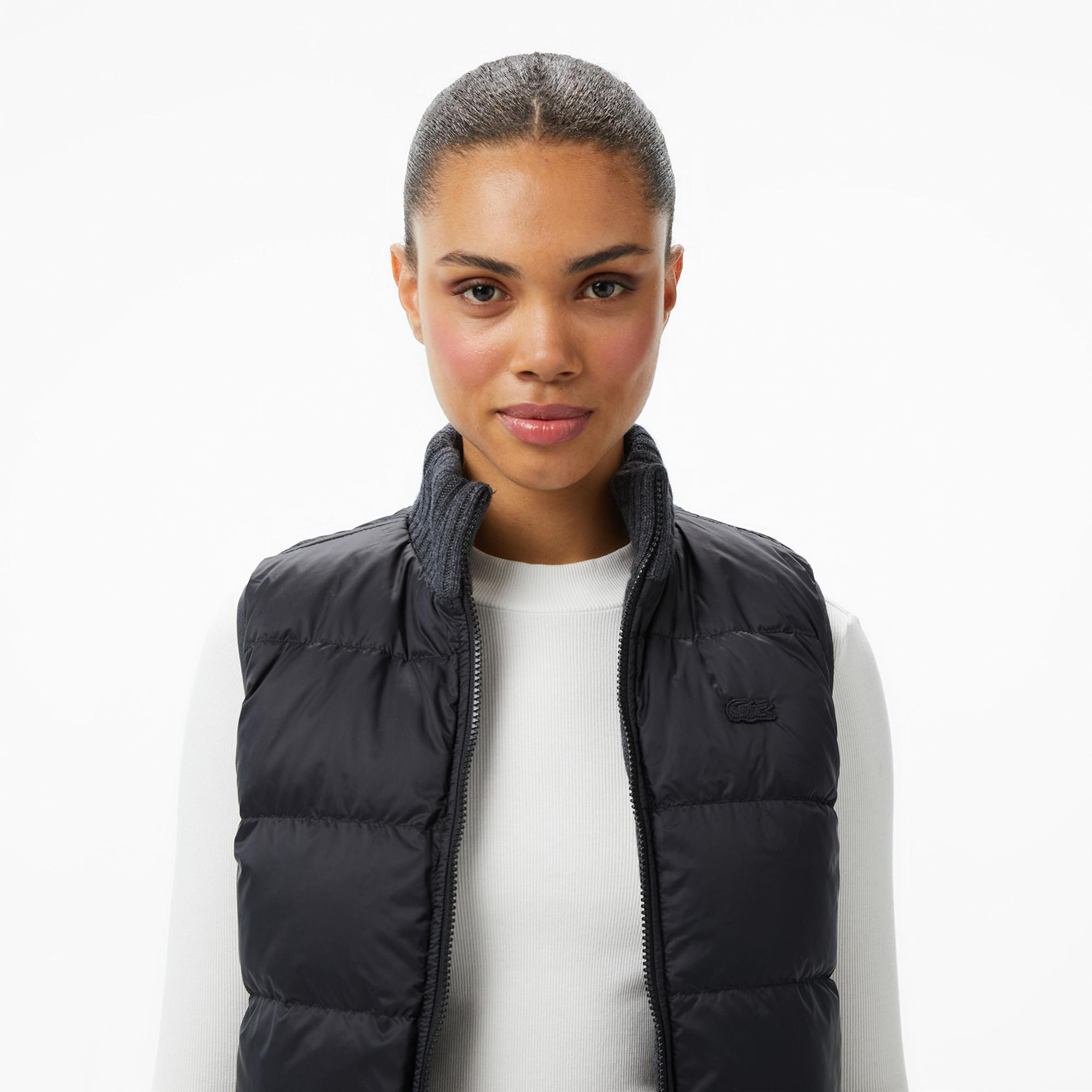 Lacoste Kadın Regular Fit Dik Yaka Kapitone Koyu Gri Yelek