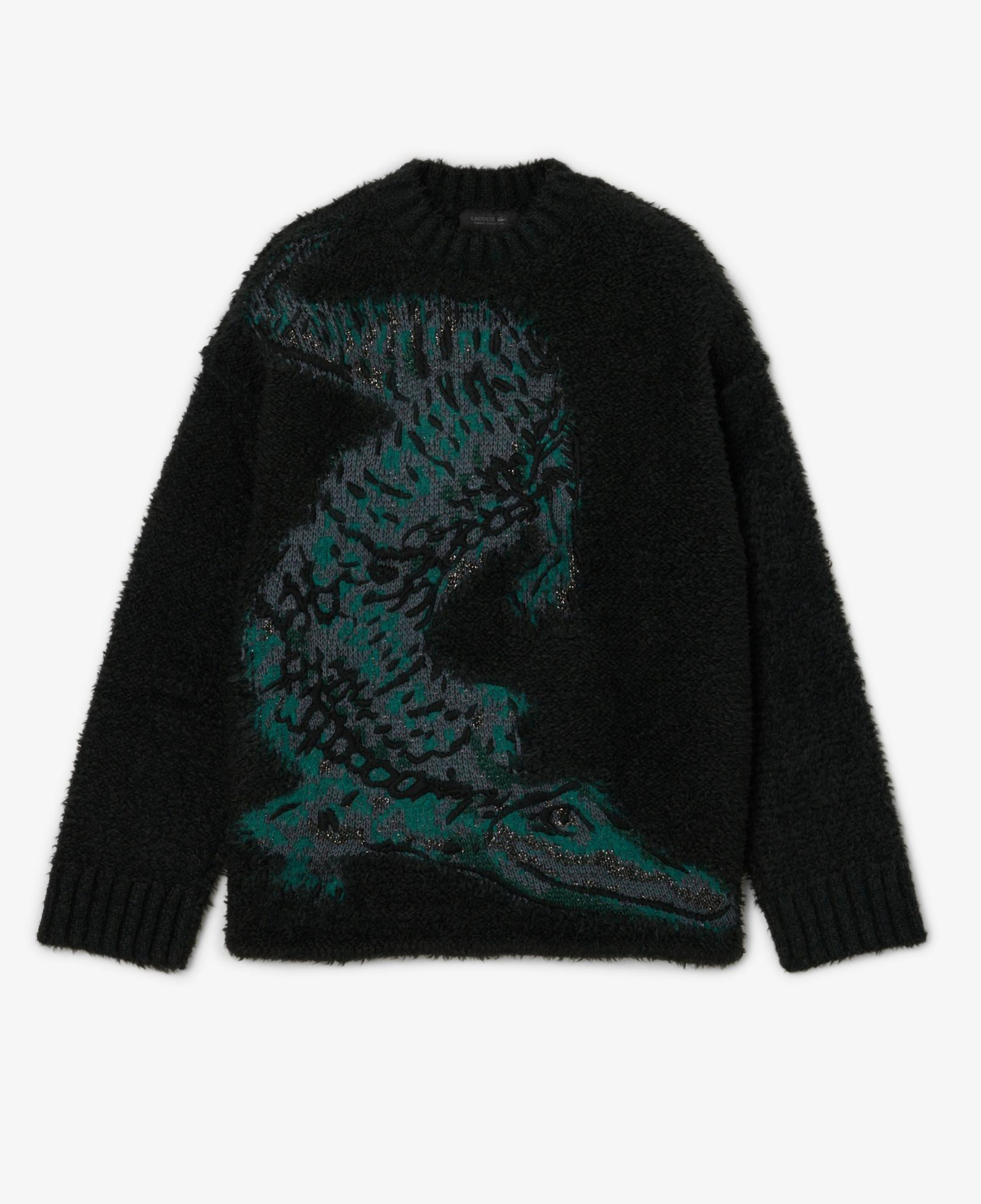 Lacoste Runway Unisex Loose Fit Bisiklet Yaka Baskılı Yeşil Kazak