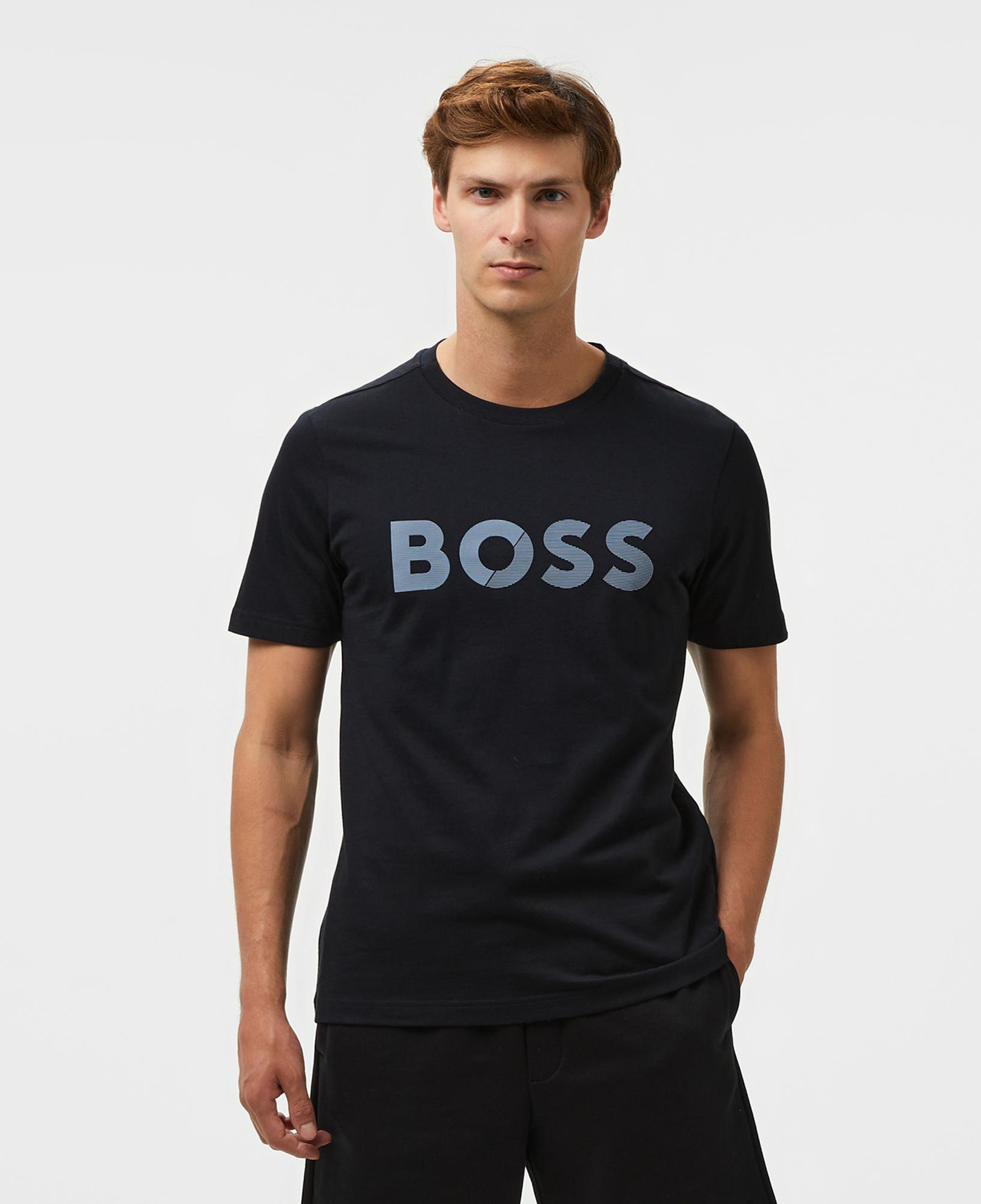 Boss Tape Logo Erkek Mavi T-Shirt