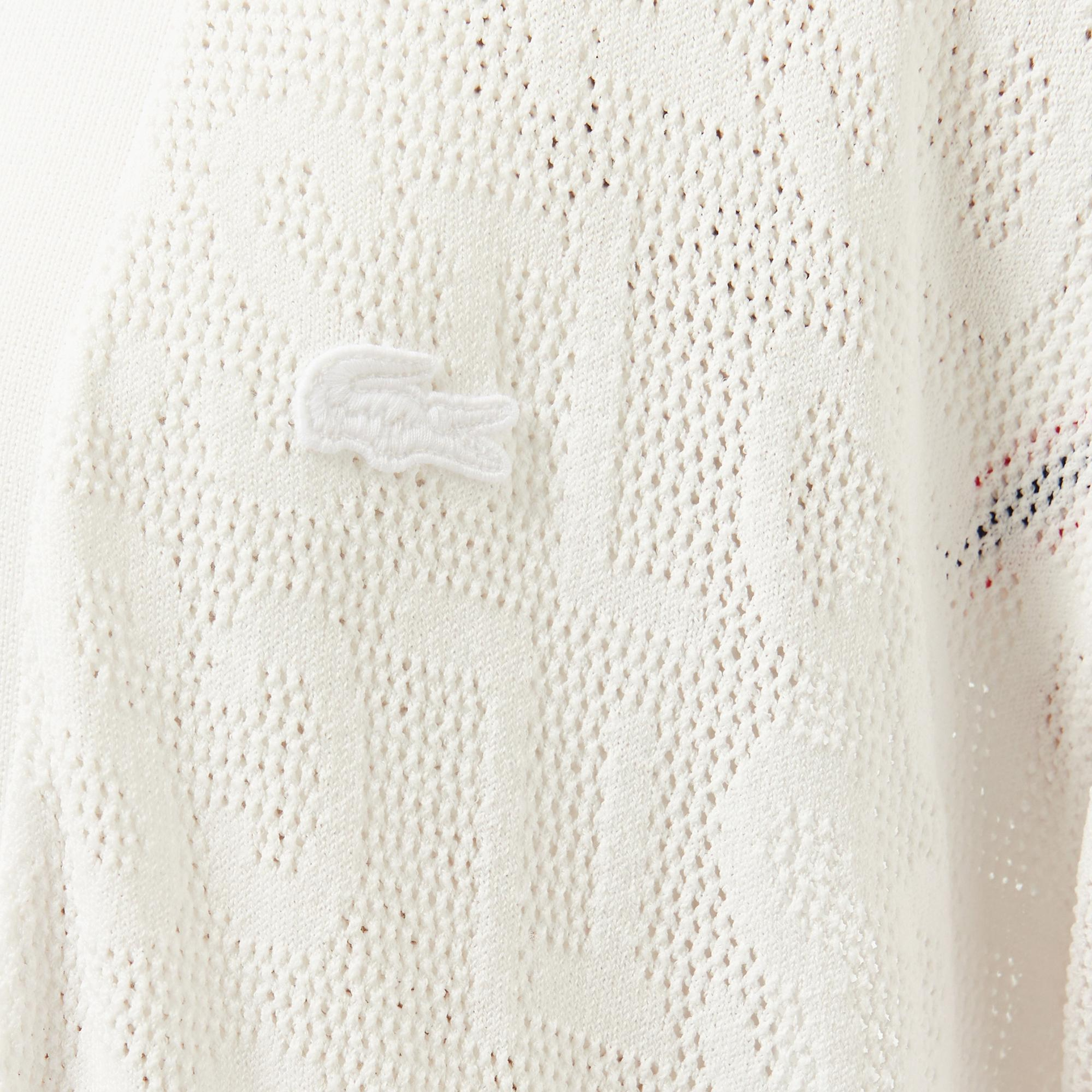 Lacoste Kadın Relaxed Fit Desenli Beyaz Hırka