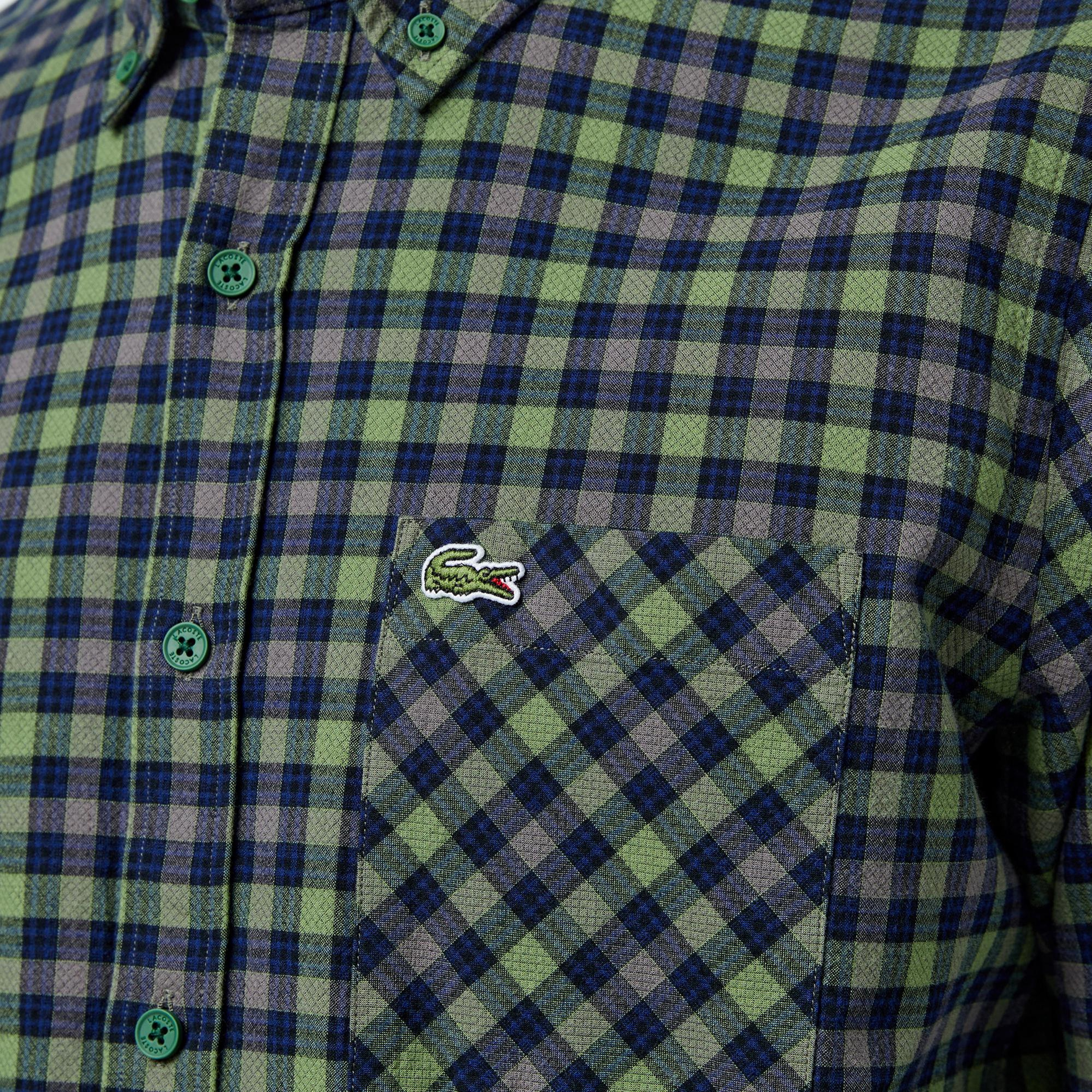 Erkek Regular Fit Ekose Koyu Yeşil Gömlek