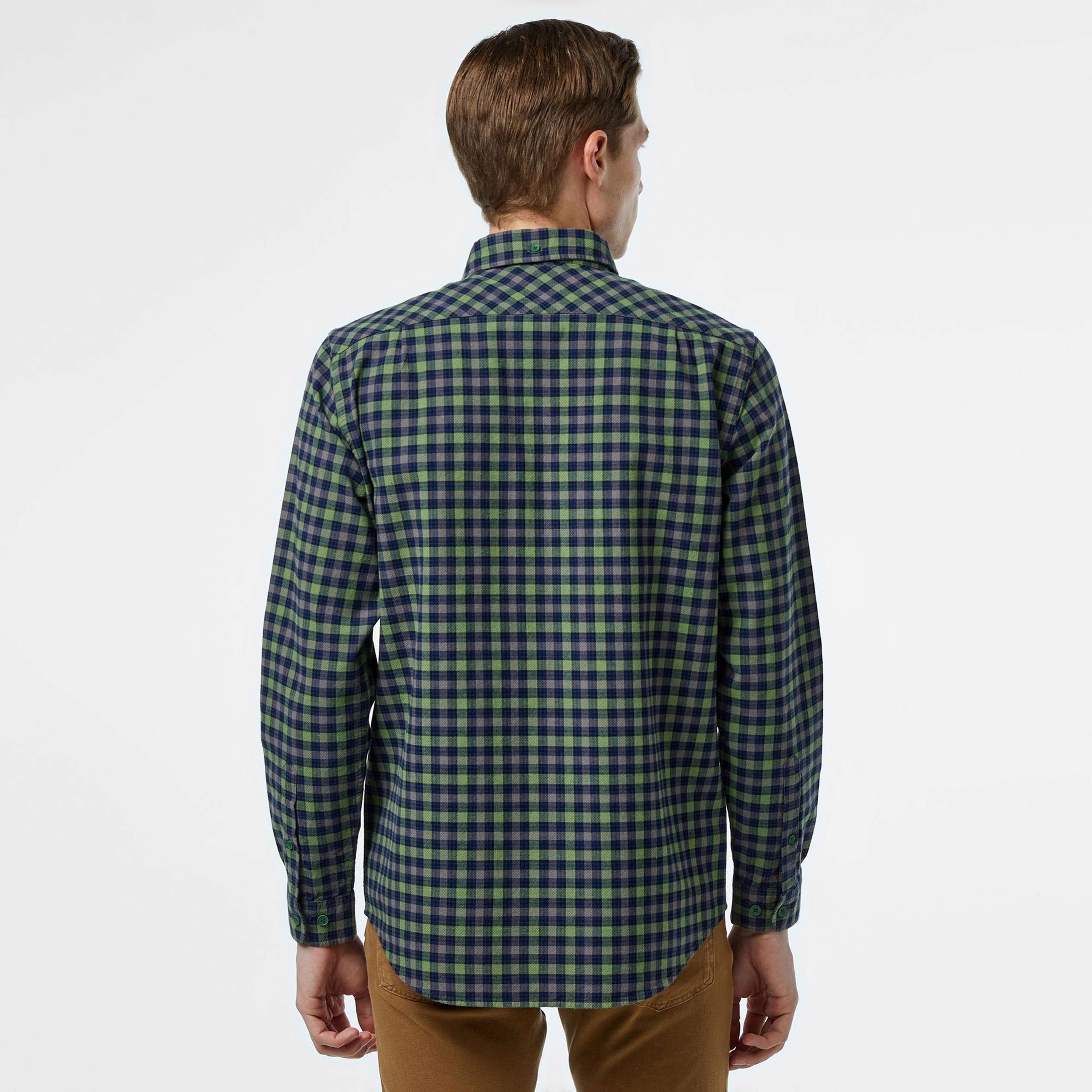 Erkek Regular Fit Ekose Koyu Yeşil Gömlek