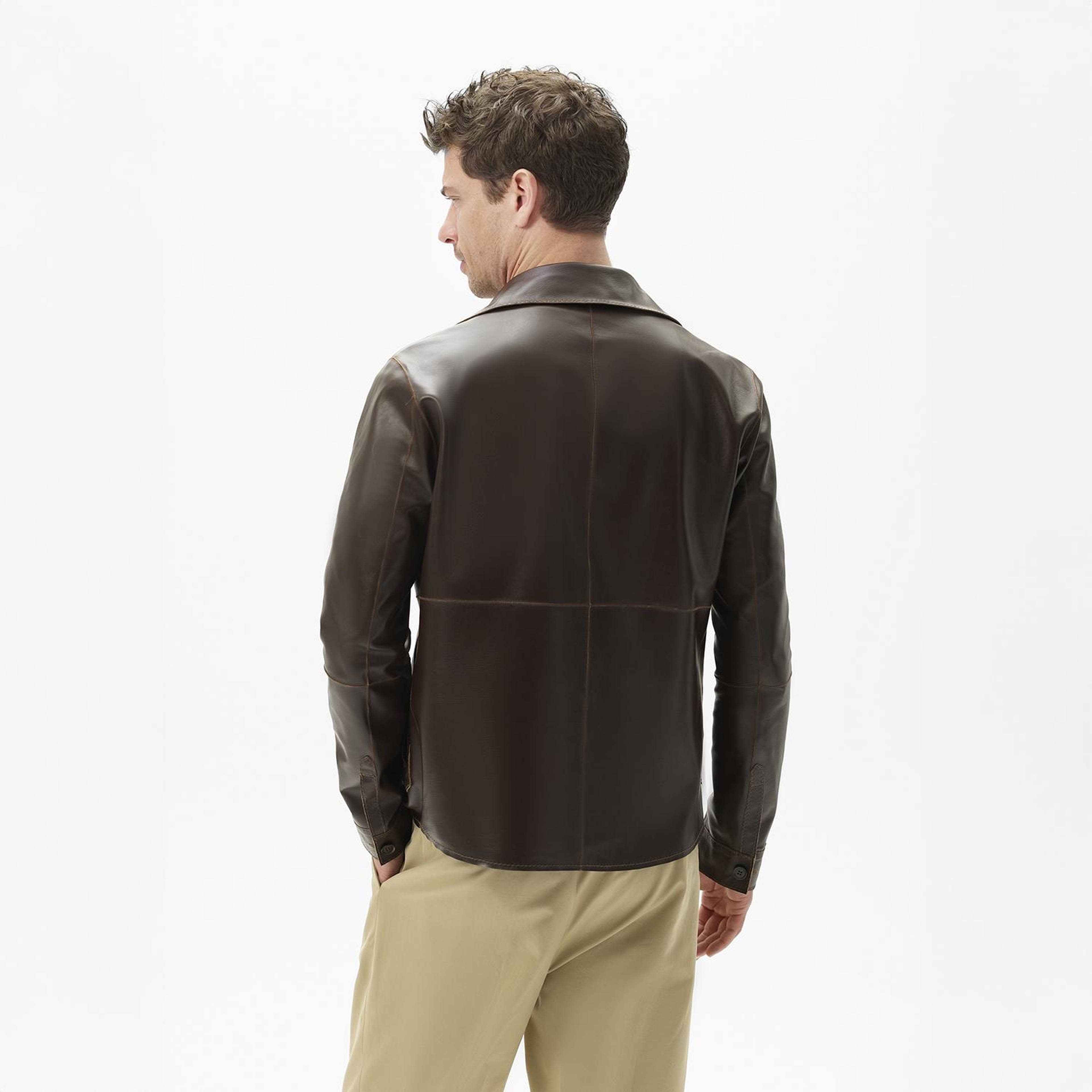 Erkek Taba / Kahve Çift Taraflı Deri Gömlek Ceket