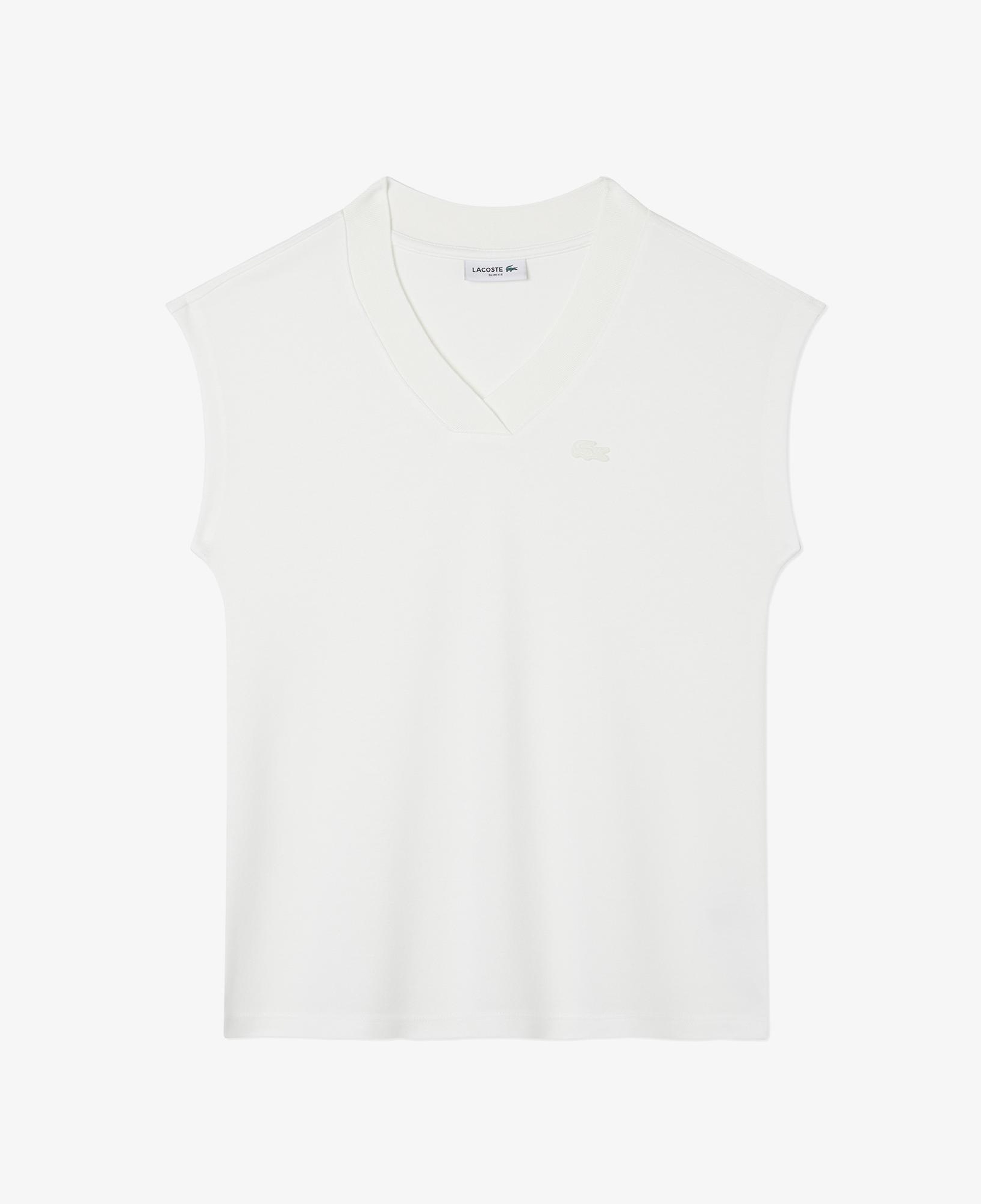Lacoste Kadın Slim Fit V Yaka Beyaz T-Shirt