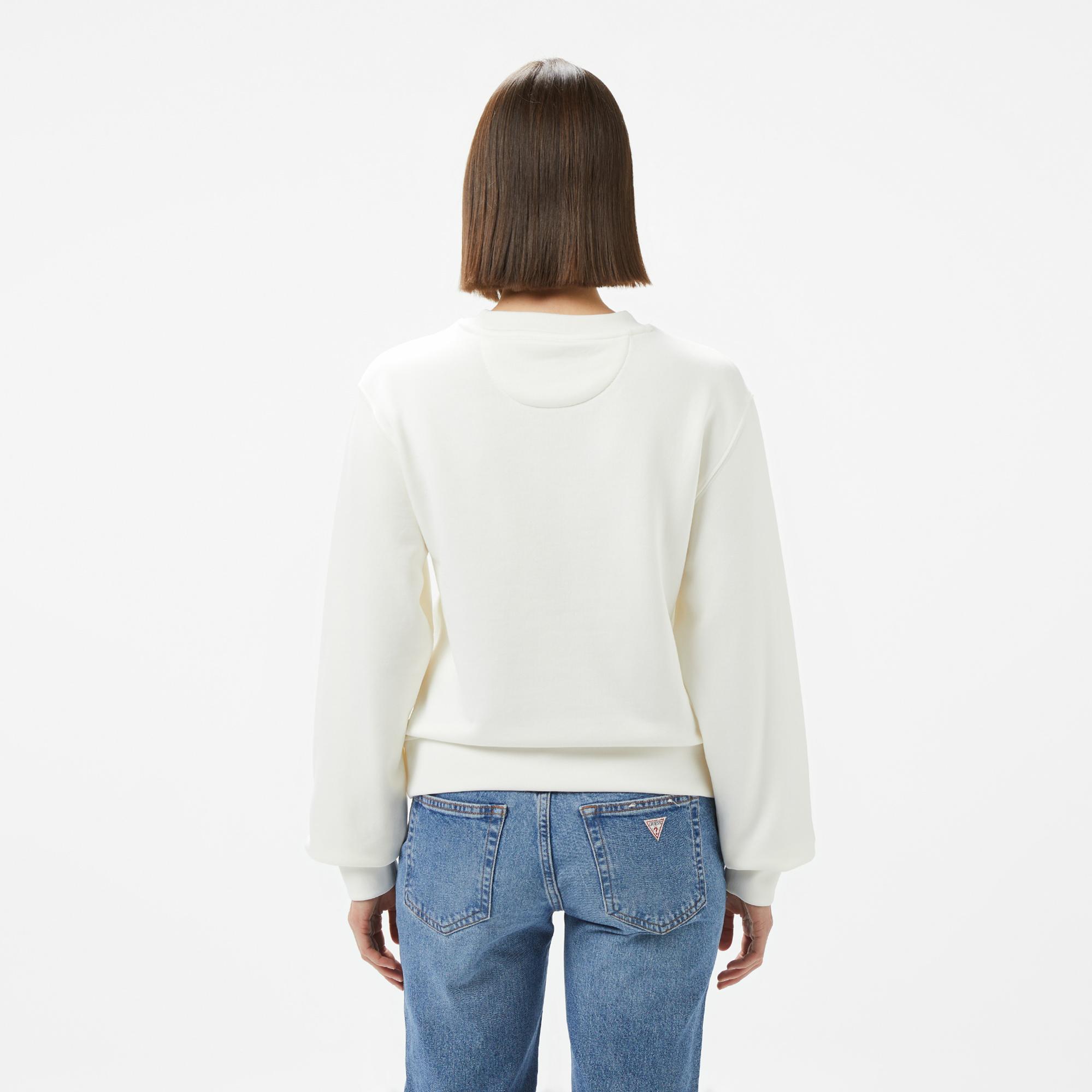 Guess Peony Logo Organic Kadın Beyaz Sweatshirt