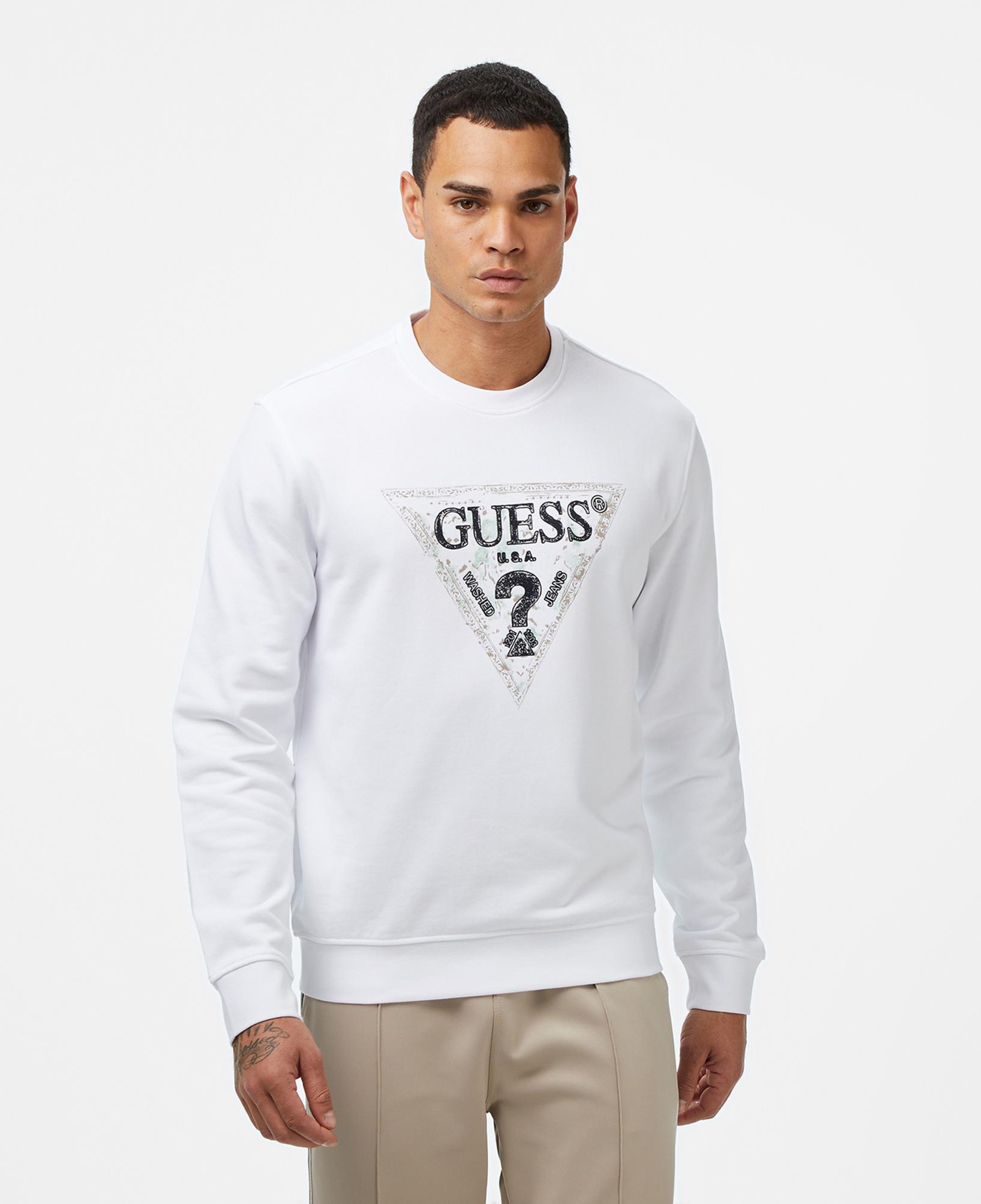 Guess Triangle Erkek Beyaz Sweatshirt