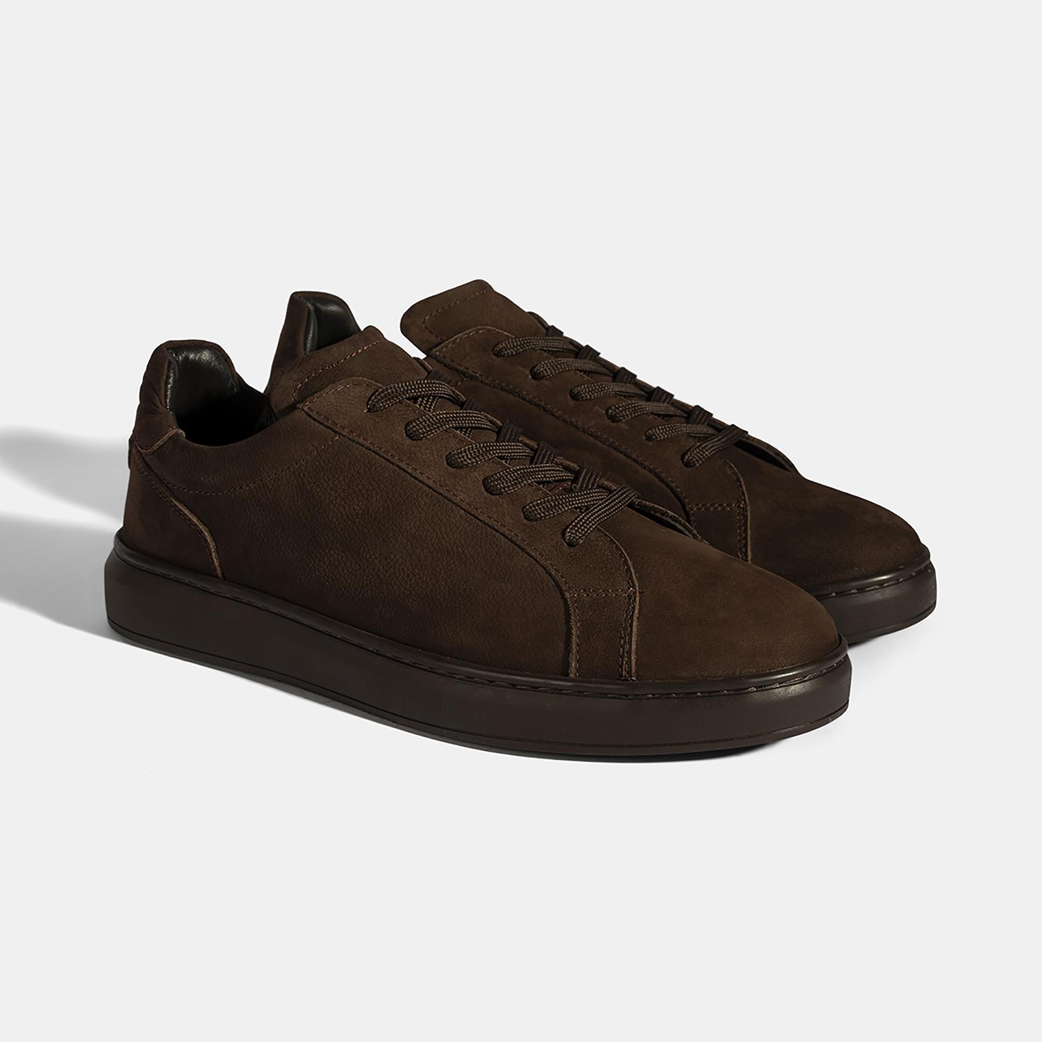 Erkek Koyu Kahve Bağcıklı Günlük Nubuk Deri Ayakkabı