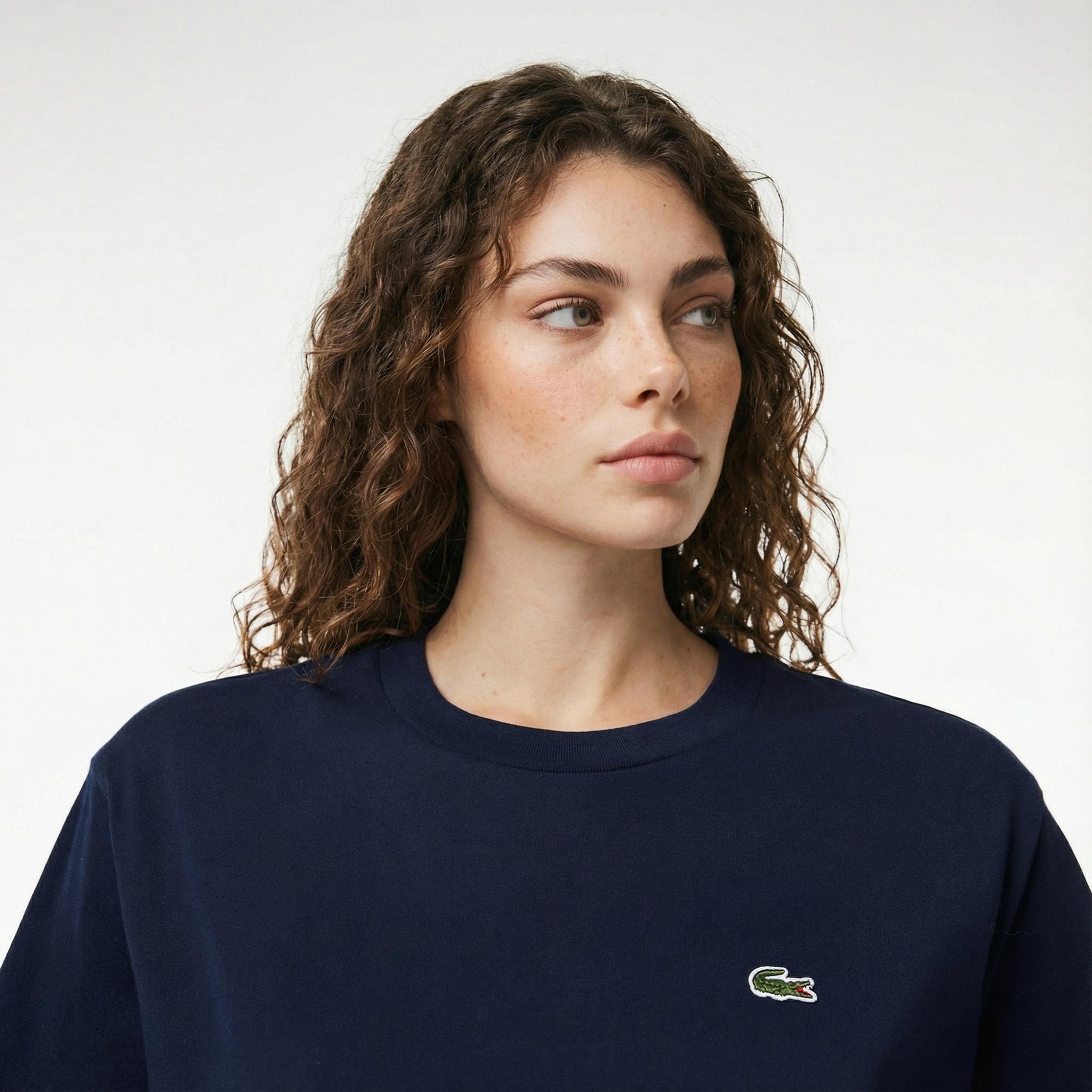 Lacoste Kadın Relaxed Fit Bisiklet Yaka Lacivert T-Shirt