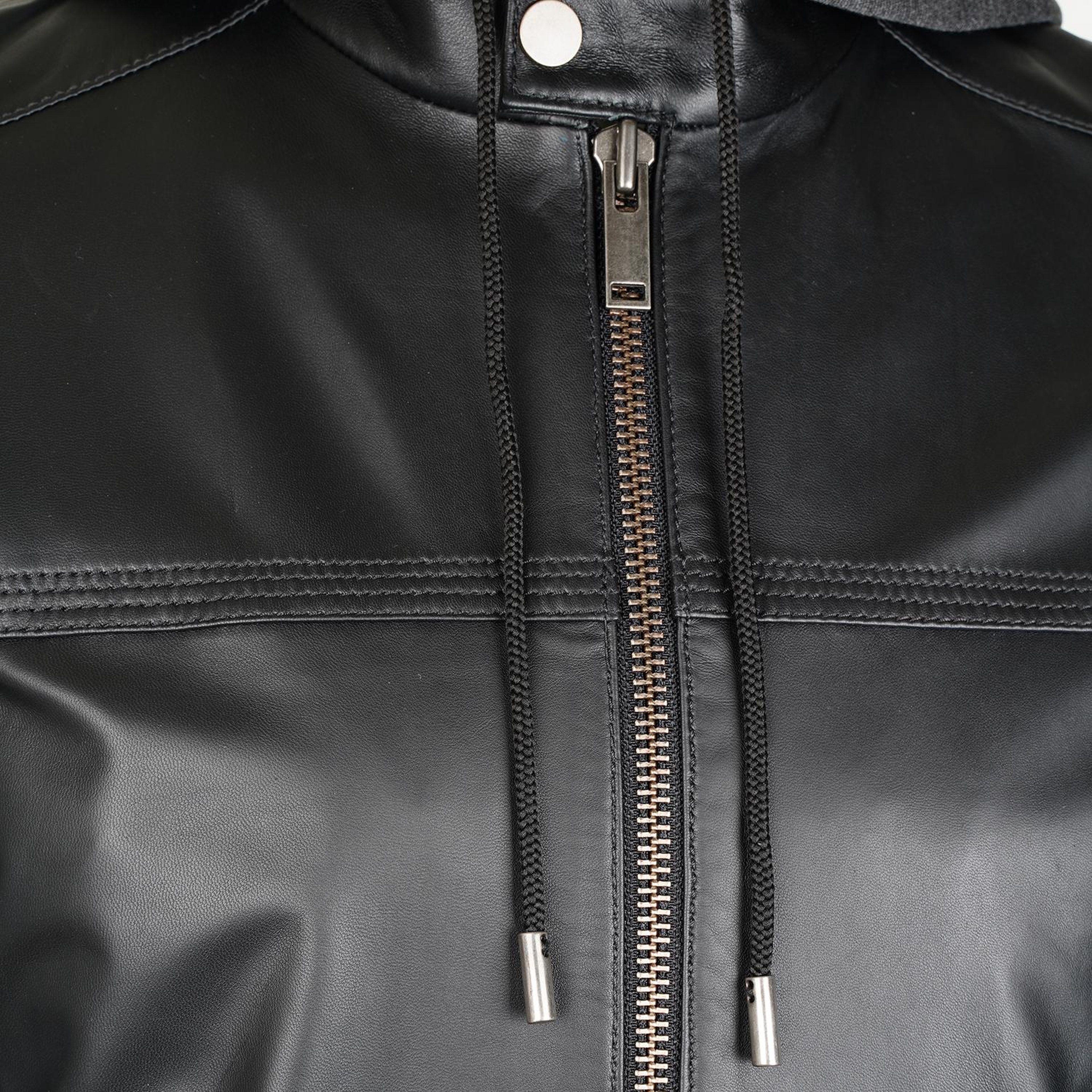 Selino Siyah Erkek Kapüşonlü Deri Mont