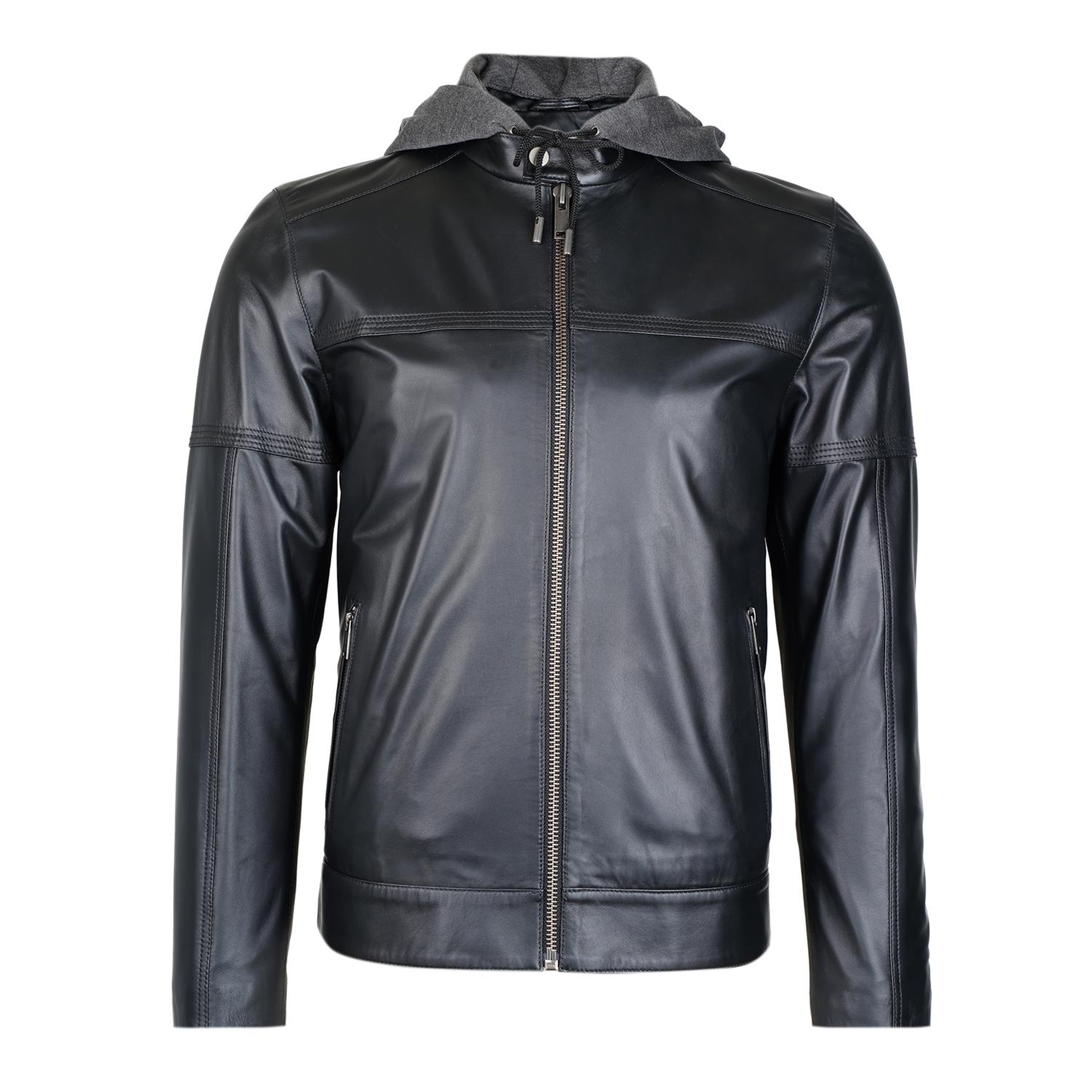 Selino Siyah Erkek Kapüşonlü Deri Mont