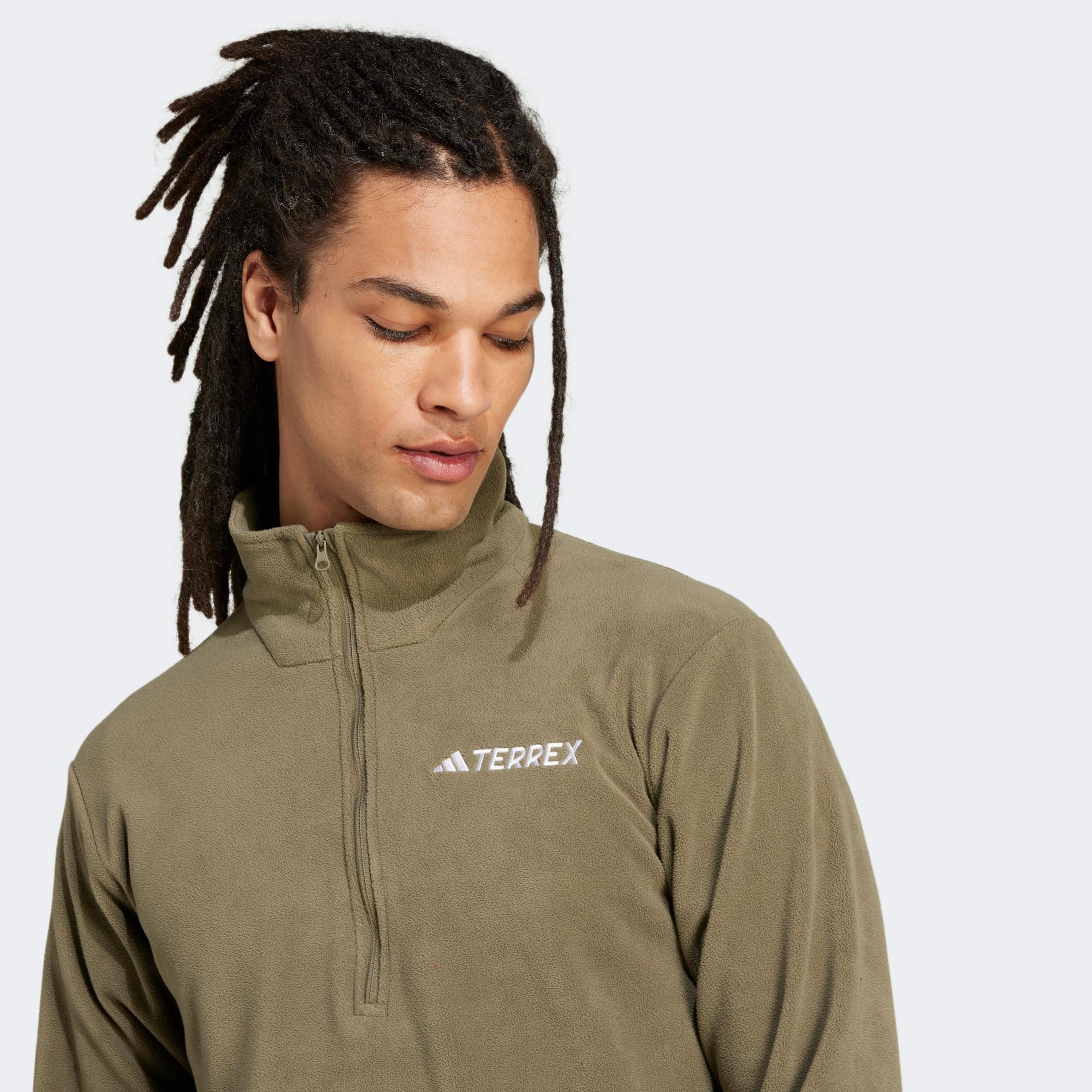 adidas Mountain Essentials Half-Zip Fleece Erkek Haki Polar