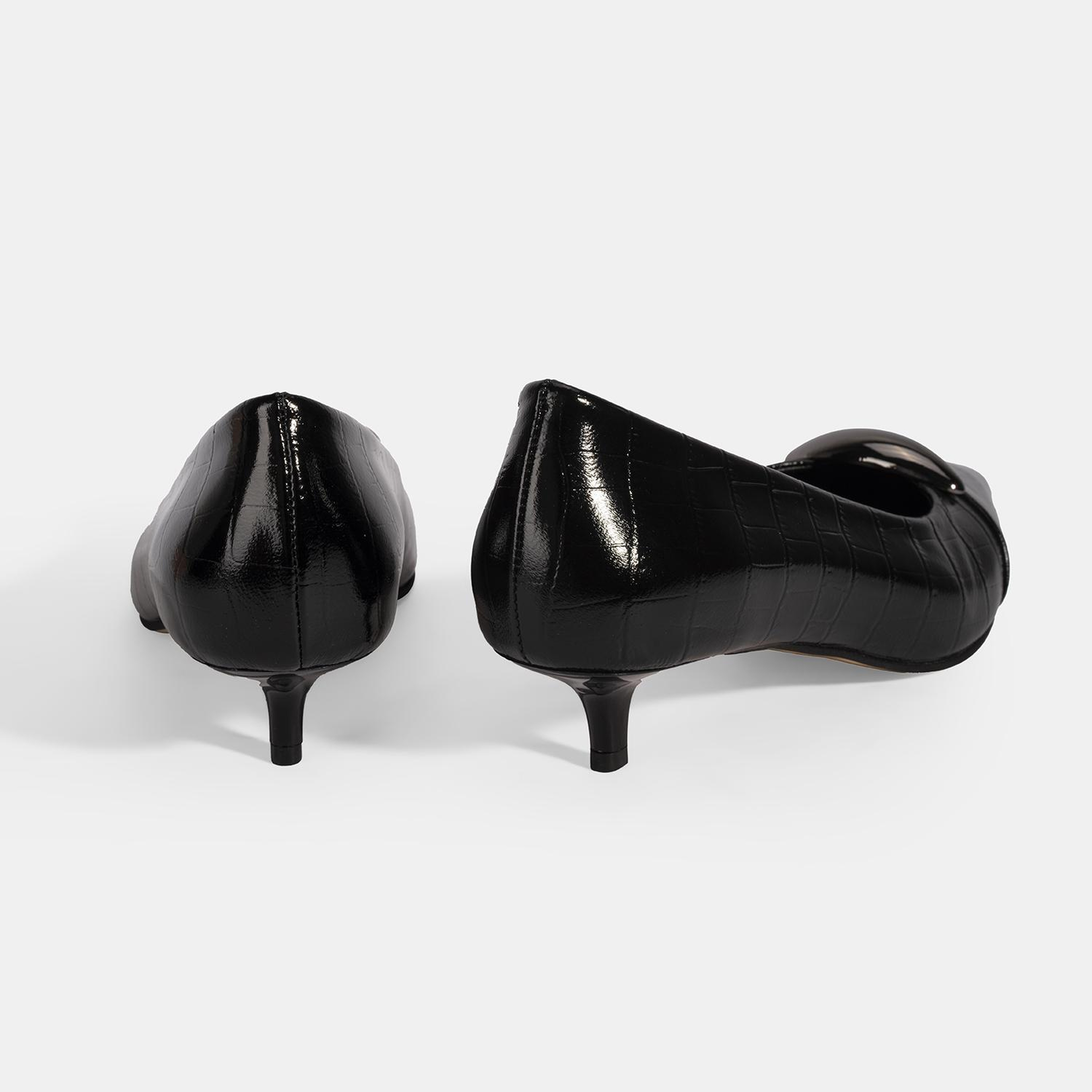 Kadın Siyah Kroko Baskılı Deri Topuklu Ayakkabı