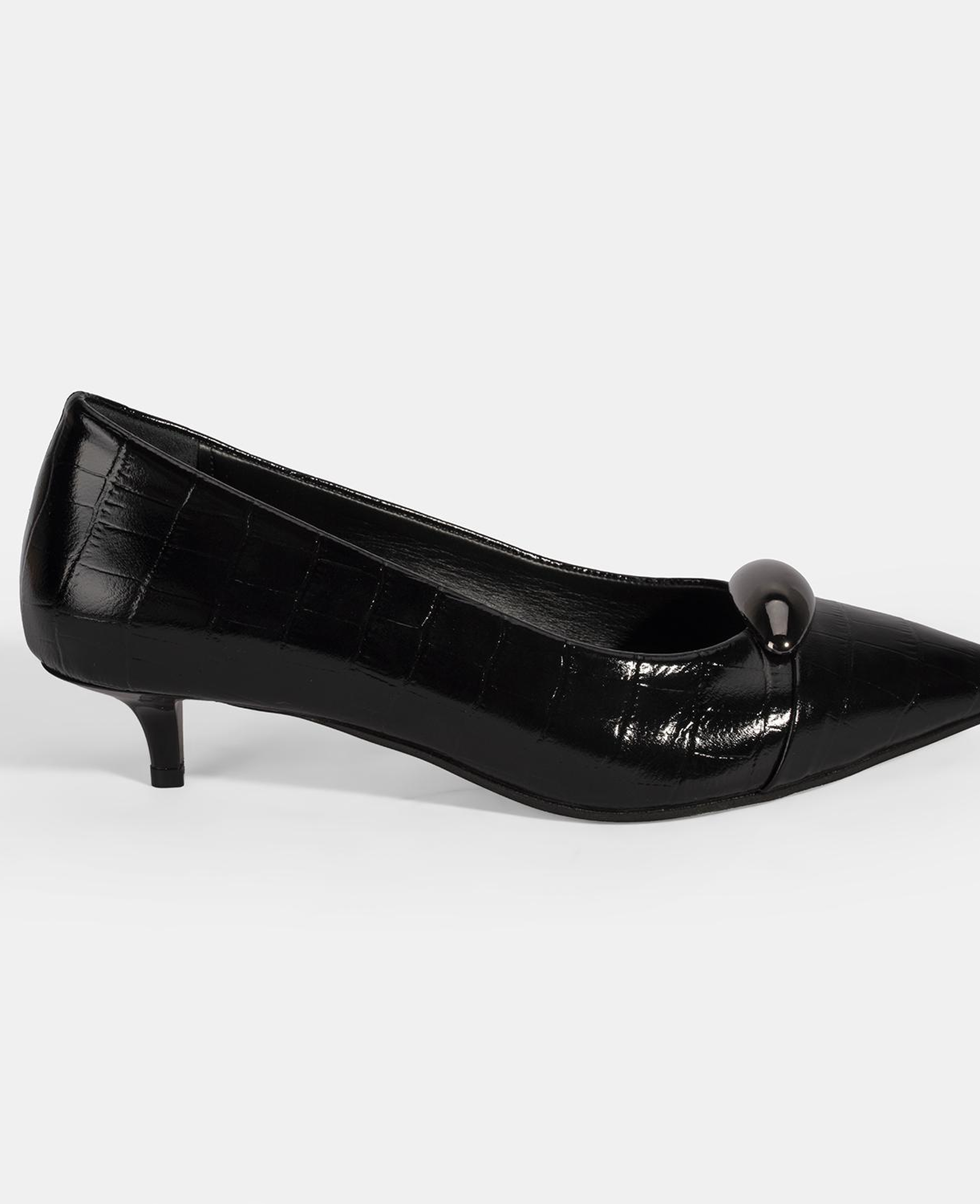 Kadın Siyah Kroko Baskılı Deri Topuklu Ayakkabı
