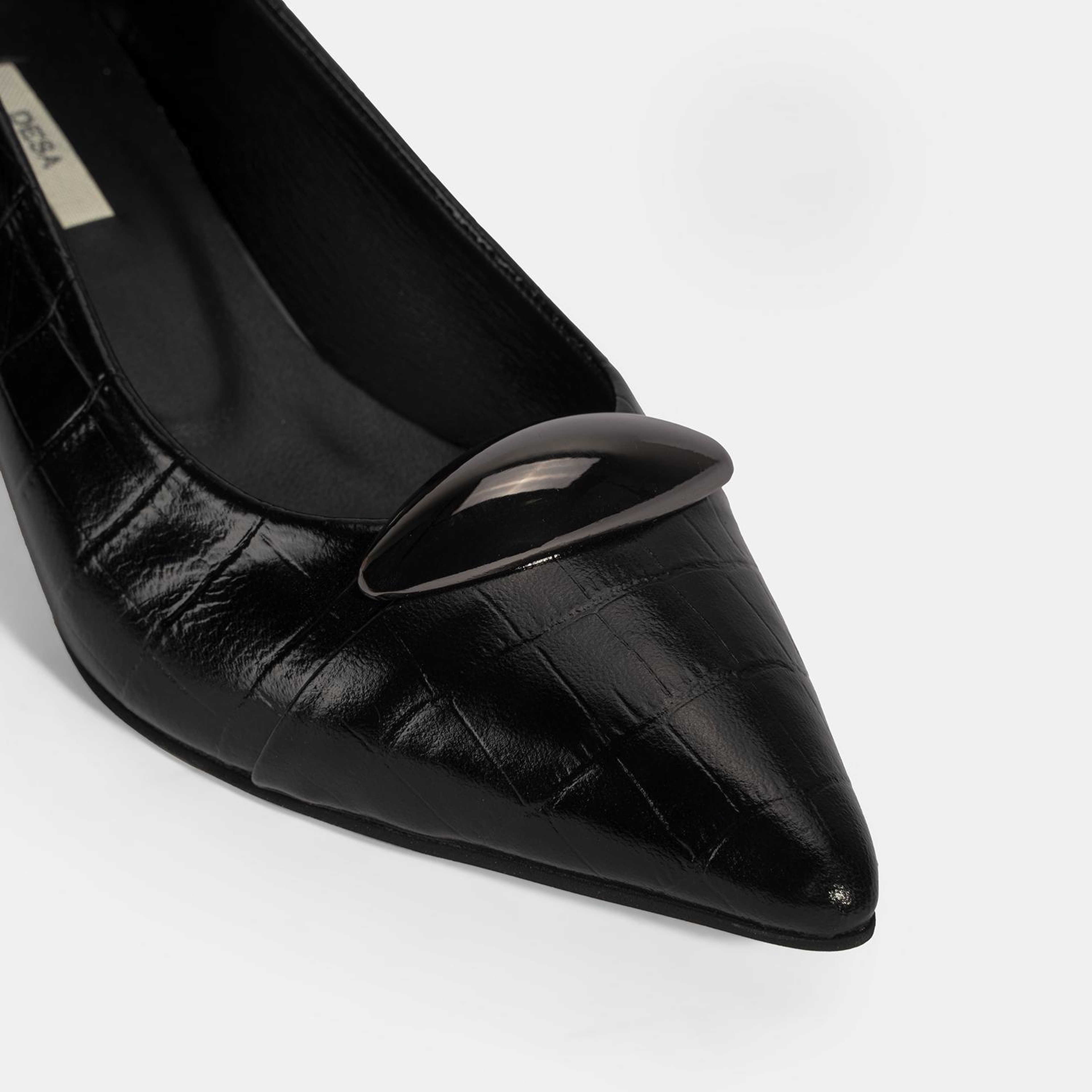 Kadın Siyah Kroko Baskılı Deri Topuklu Ayakkabı