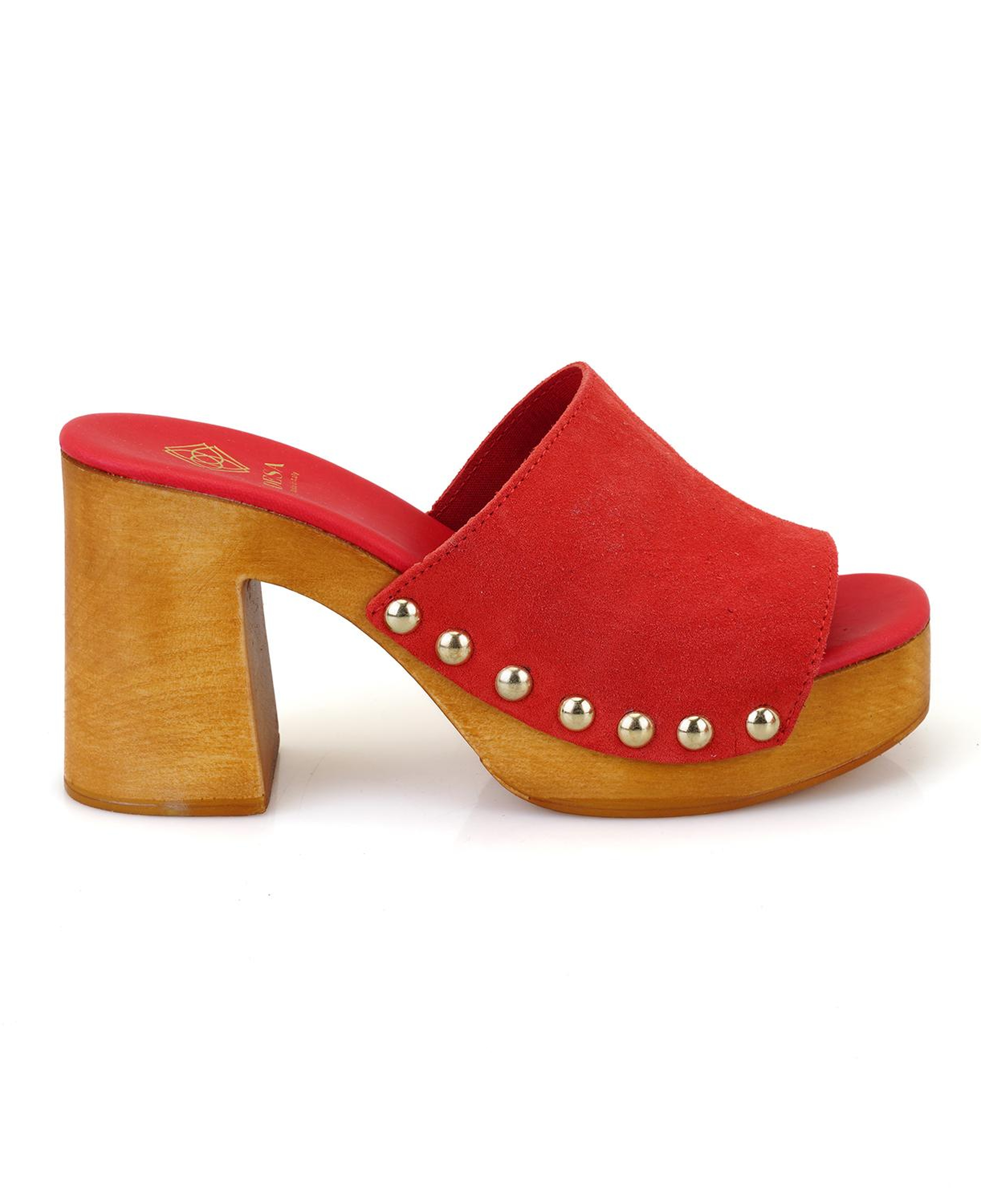 Kadın Kırmızı Topuklu Süet Deri Terlik