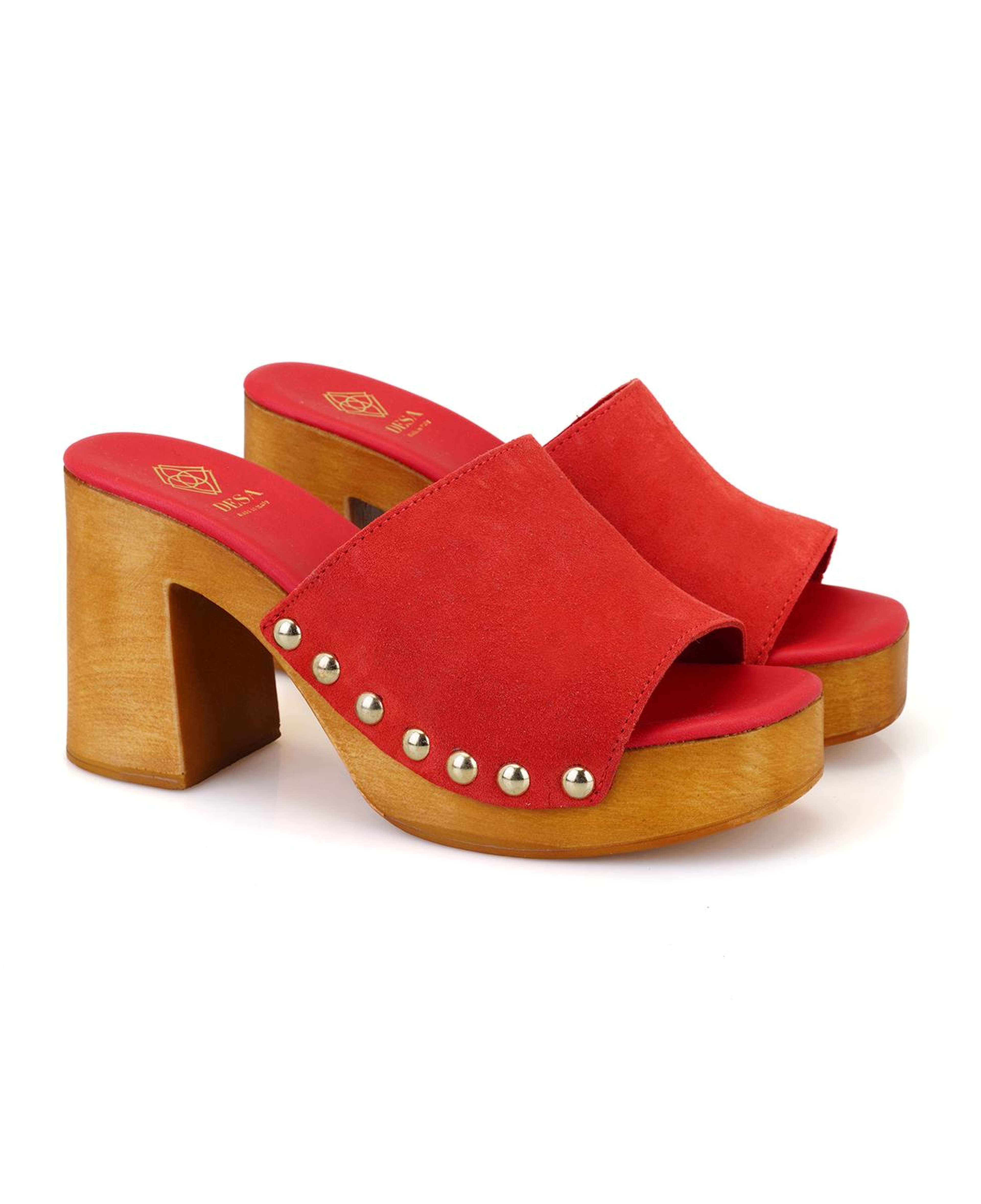 Kadın Kırmızı Topuklu Süet Deri Terlik