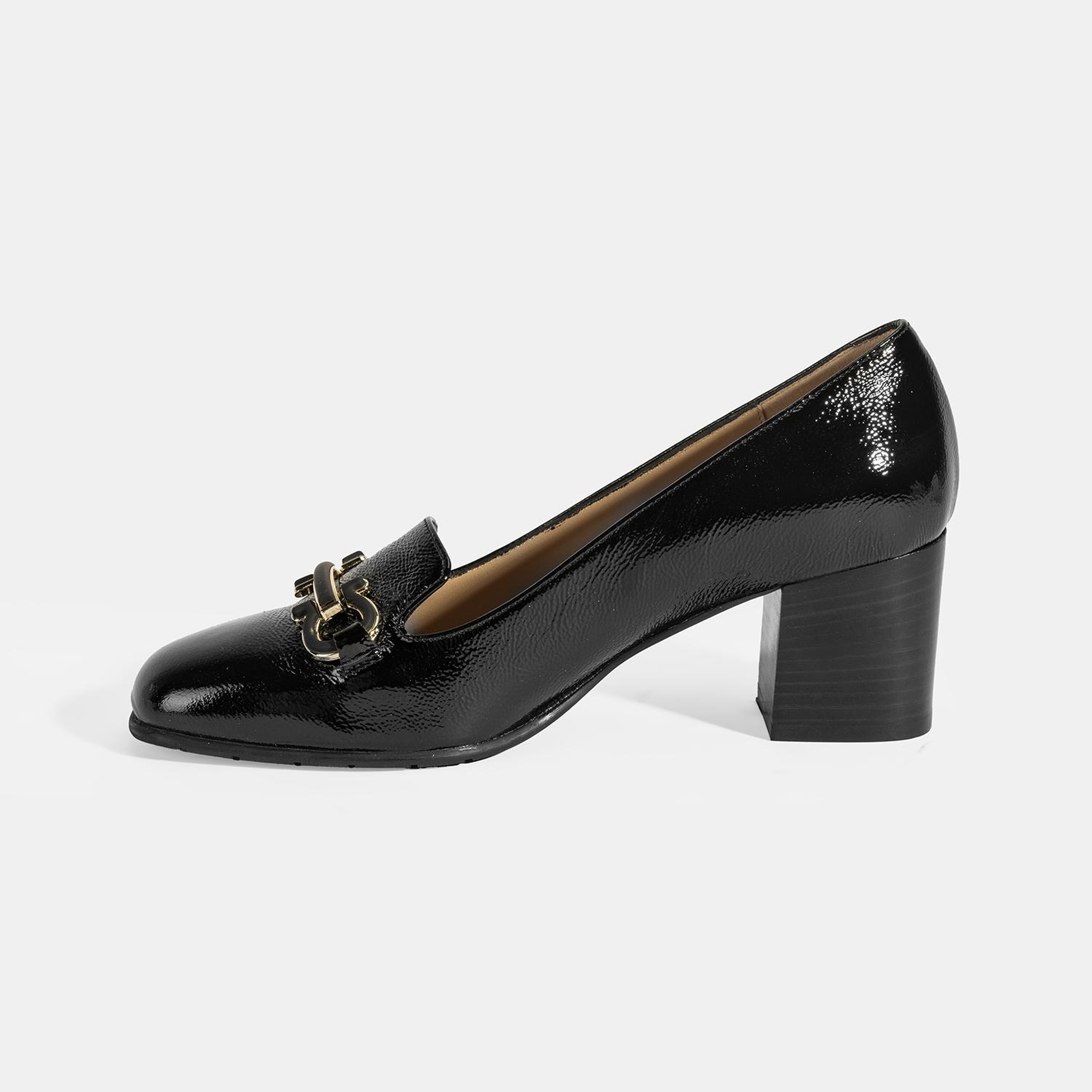 Luca Grossi Kadın Siyah Toka Aksesuarlı Rugan Topuklu Ayakkabı