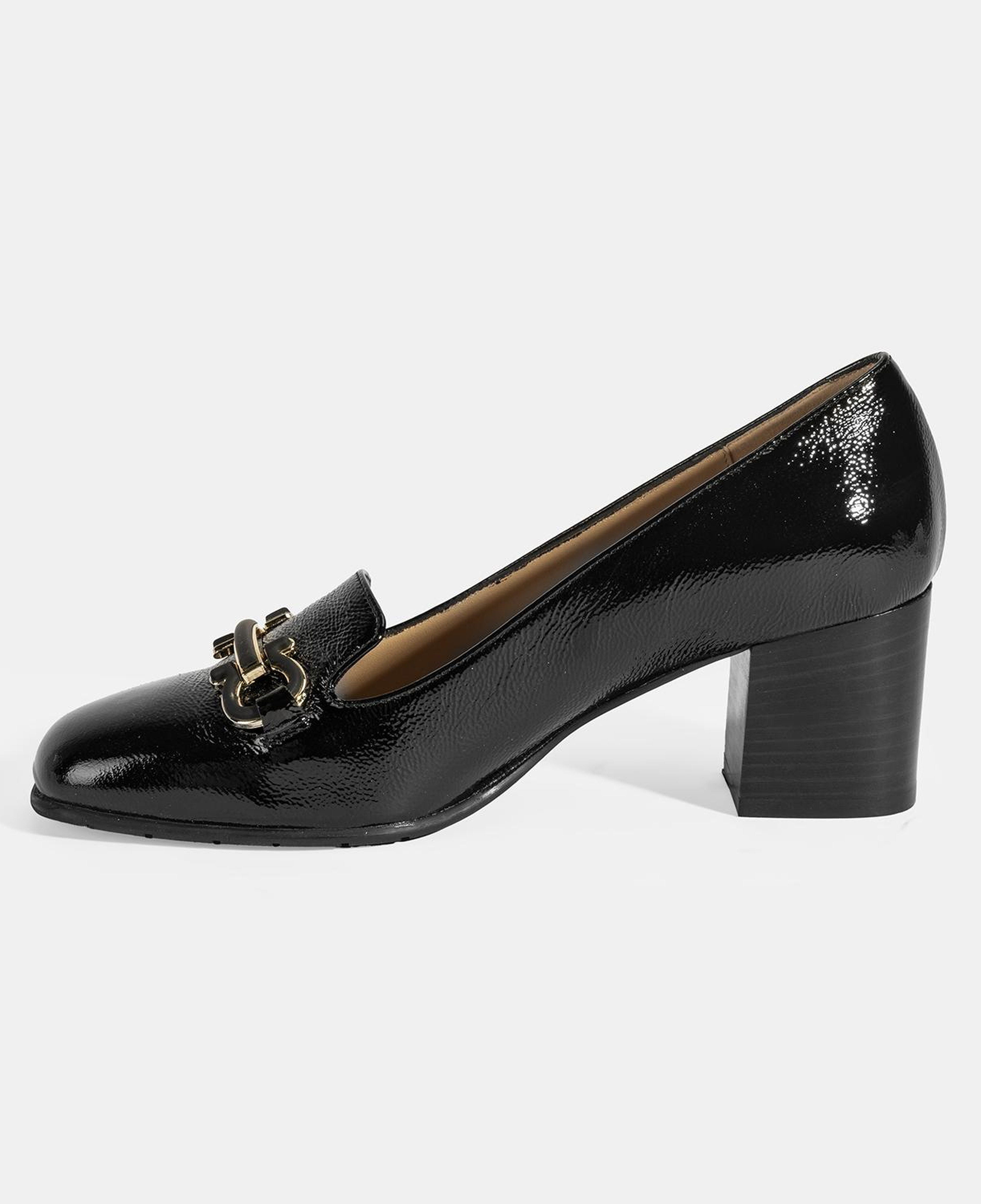 Luca Grossi Kadın Siyah Toka Aksesuarlı Rugan Topuklu Ayakkabı