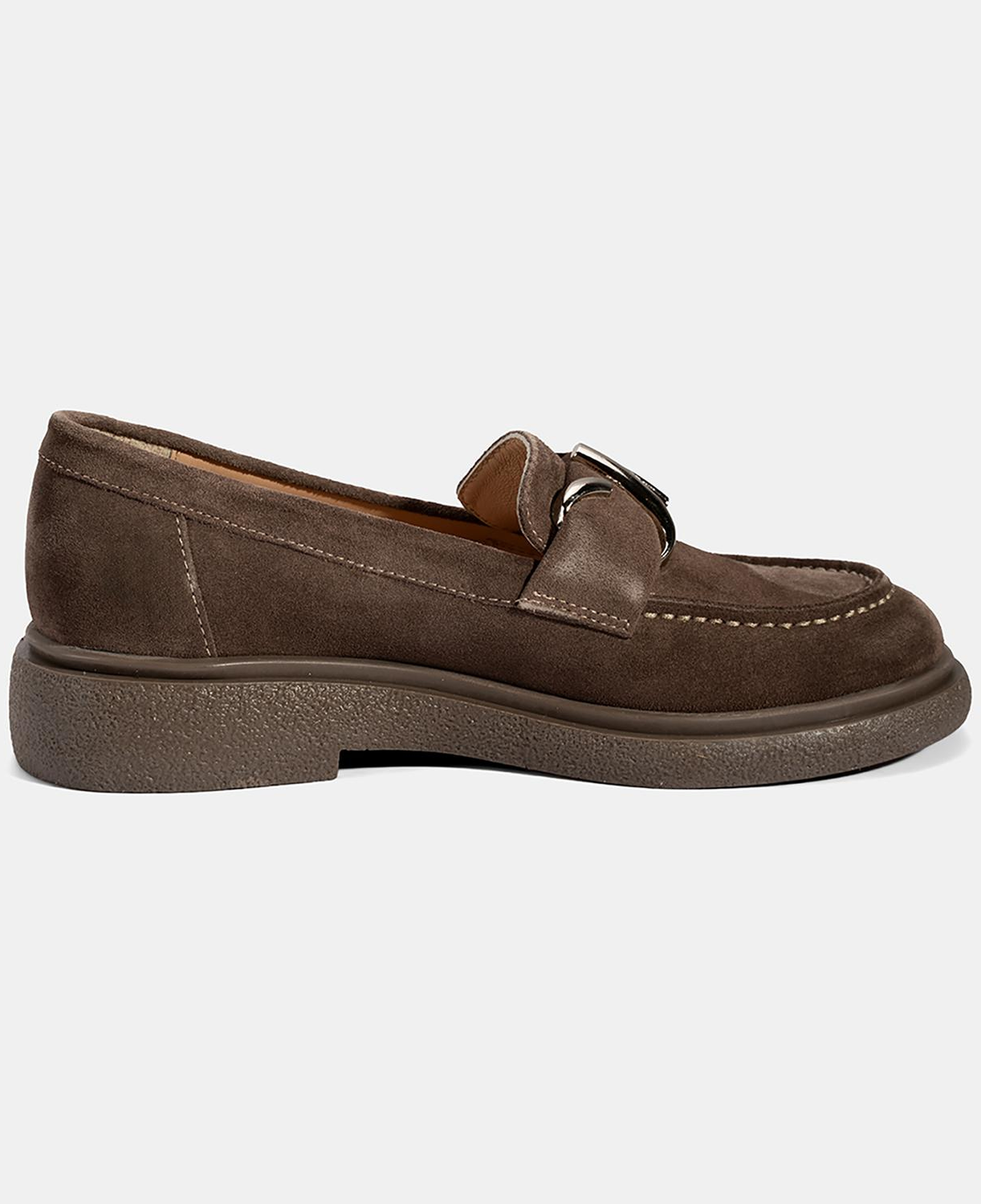 Kadın Kahve Metal Toka Detaylı Süet Loafer