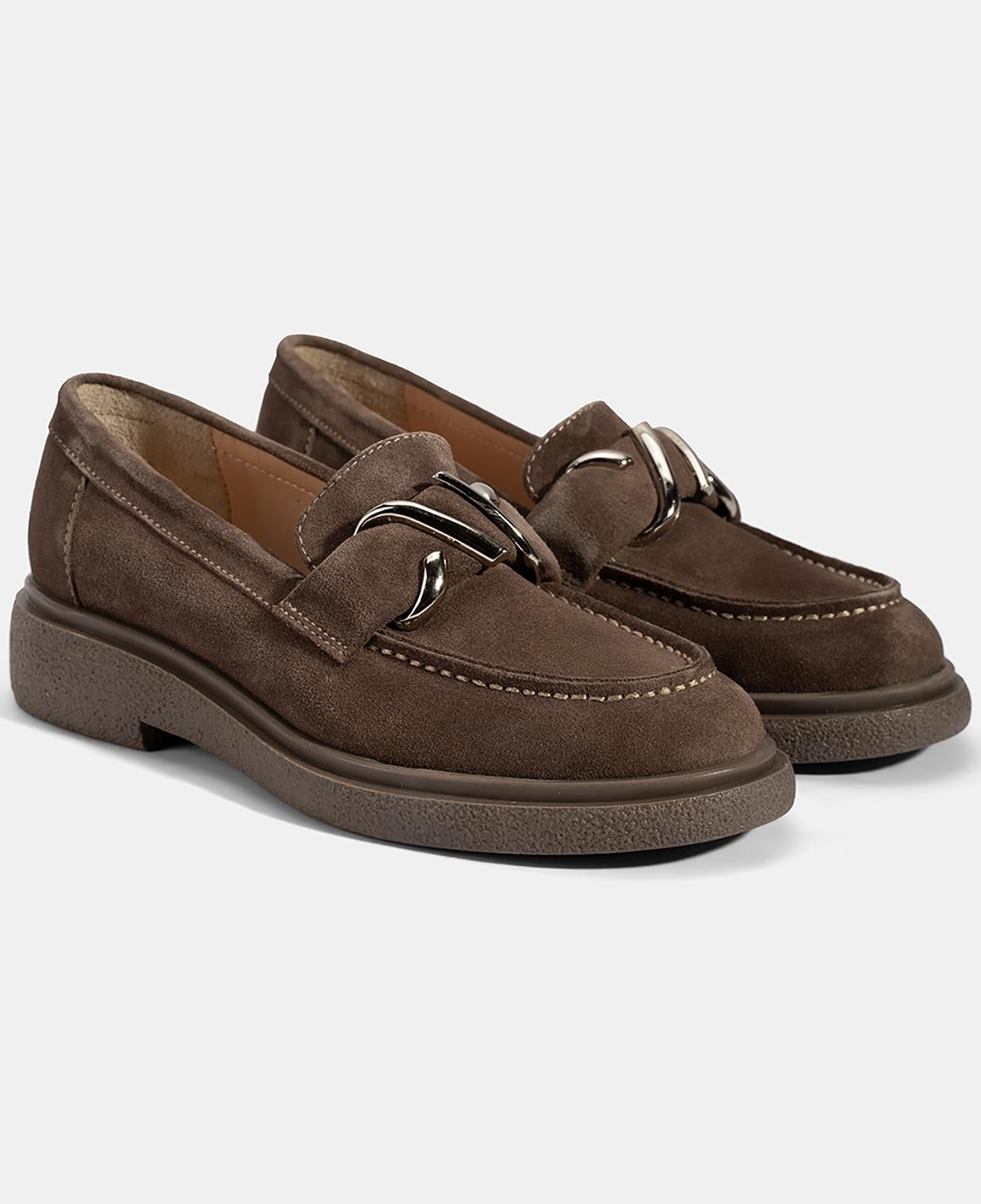 Kadın Kahve Metal Toka Detaylı Süet Loafer
