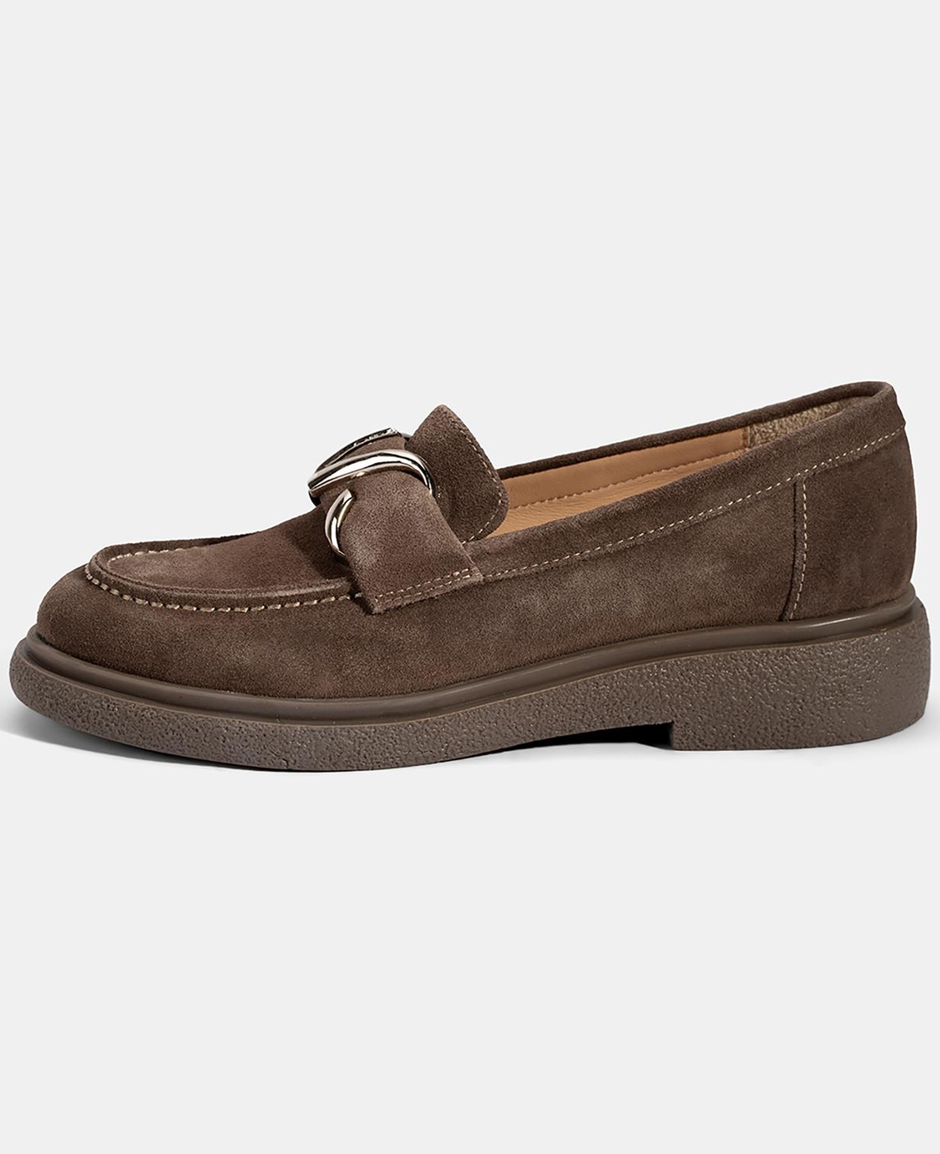 Kadın Kahve Metal Toka Detaylı Süet Loafer