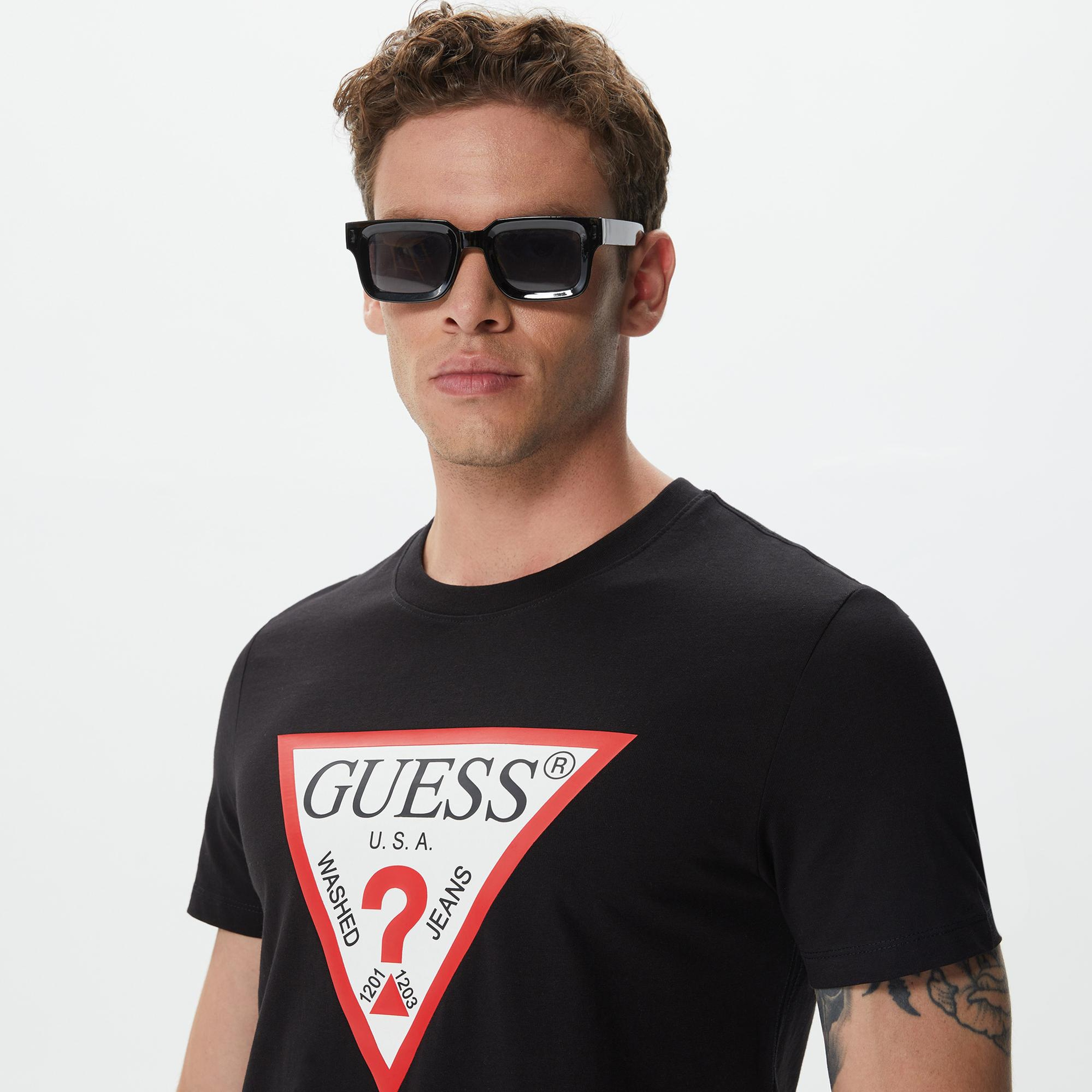 Guess Original Logo Mid Organic Stream Jersey Erkek Siyah T-Shirt
