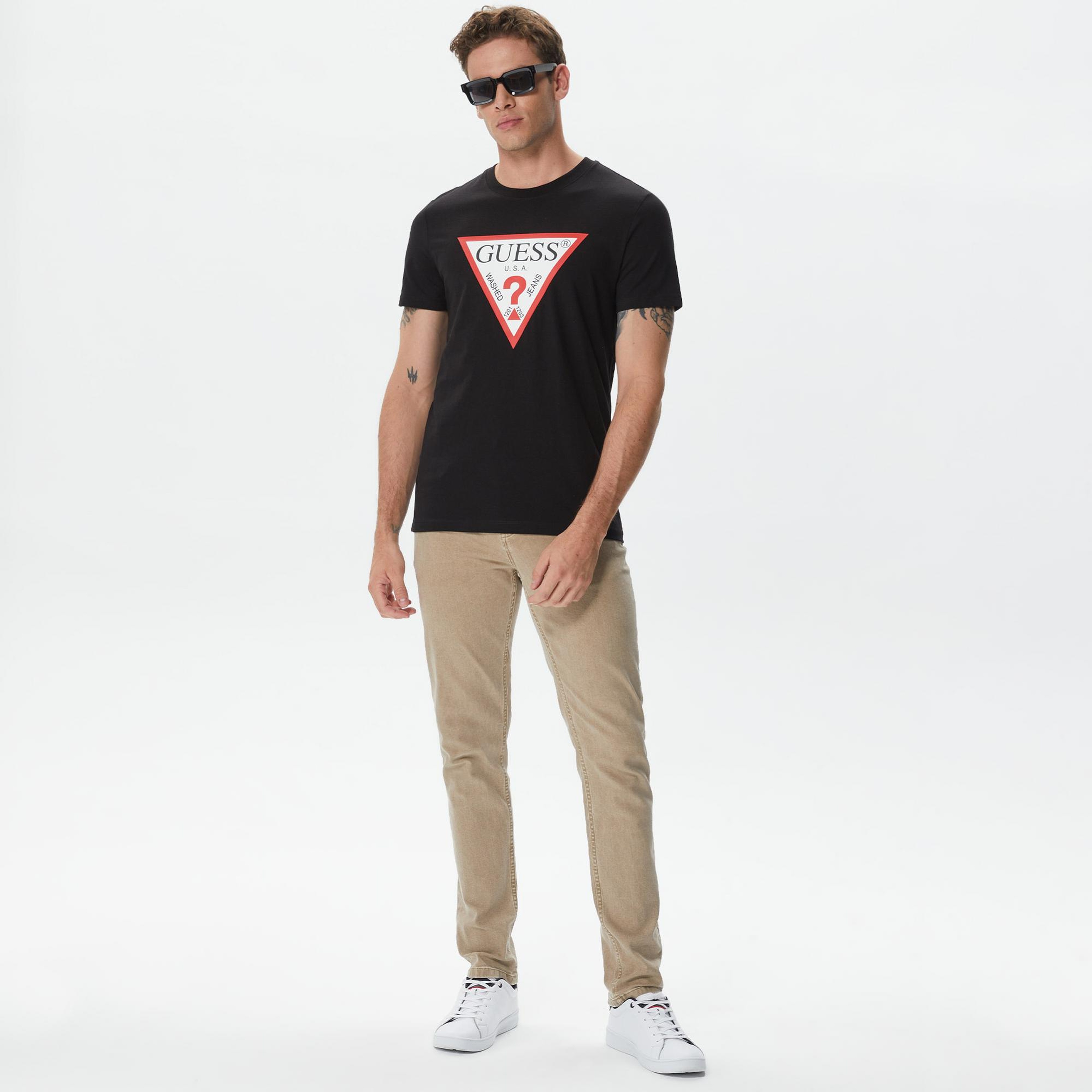 Guess Original Logo Mid Organic Stream Jersey Erkek Siyah T-Shirt