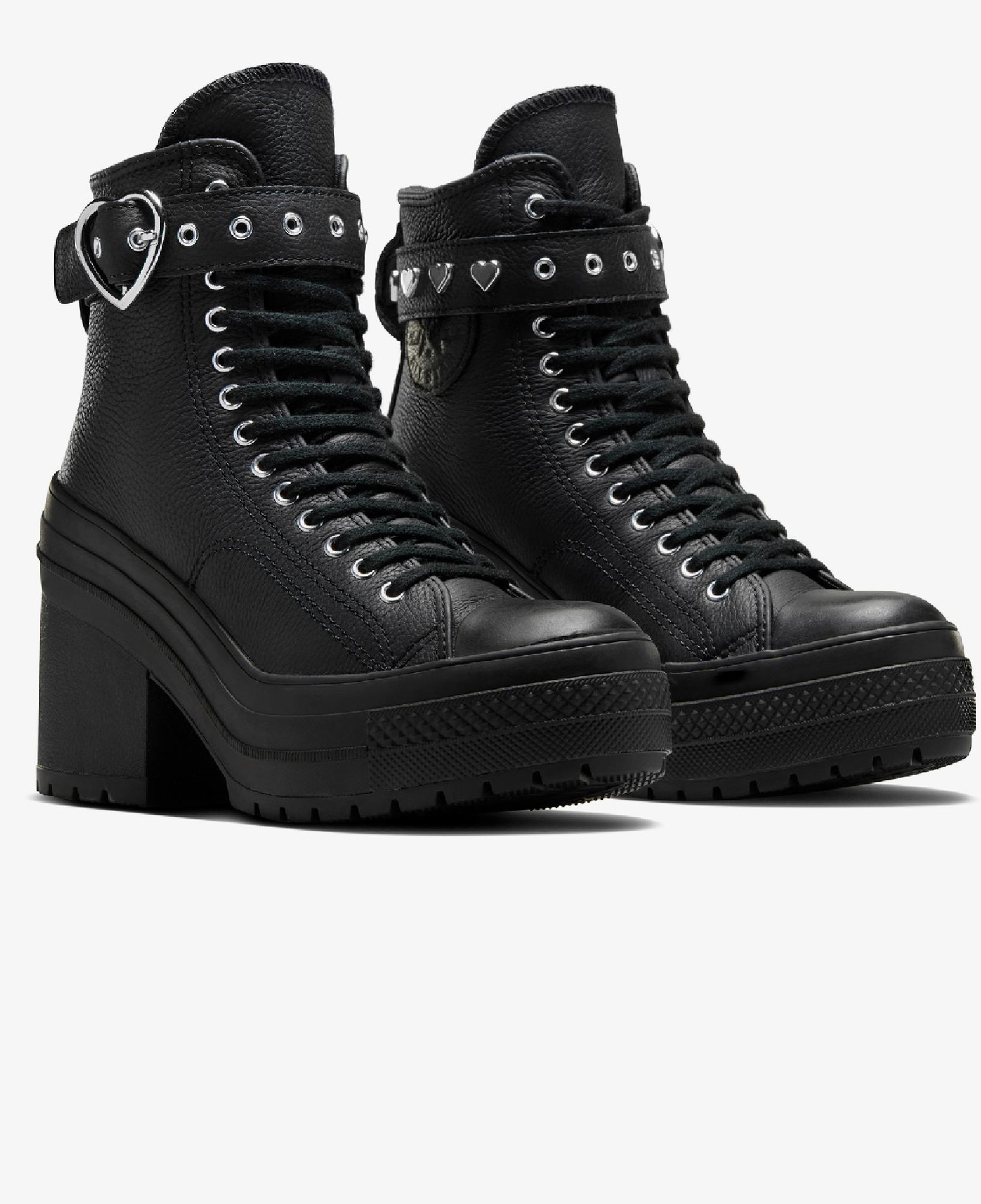 Converse Chuck 70 De Luxe Heel Unisex Siyah Deri Platform Dark Romance Sneaker