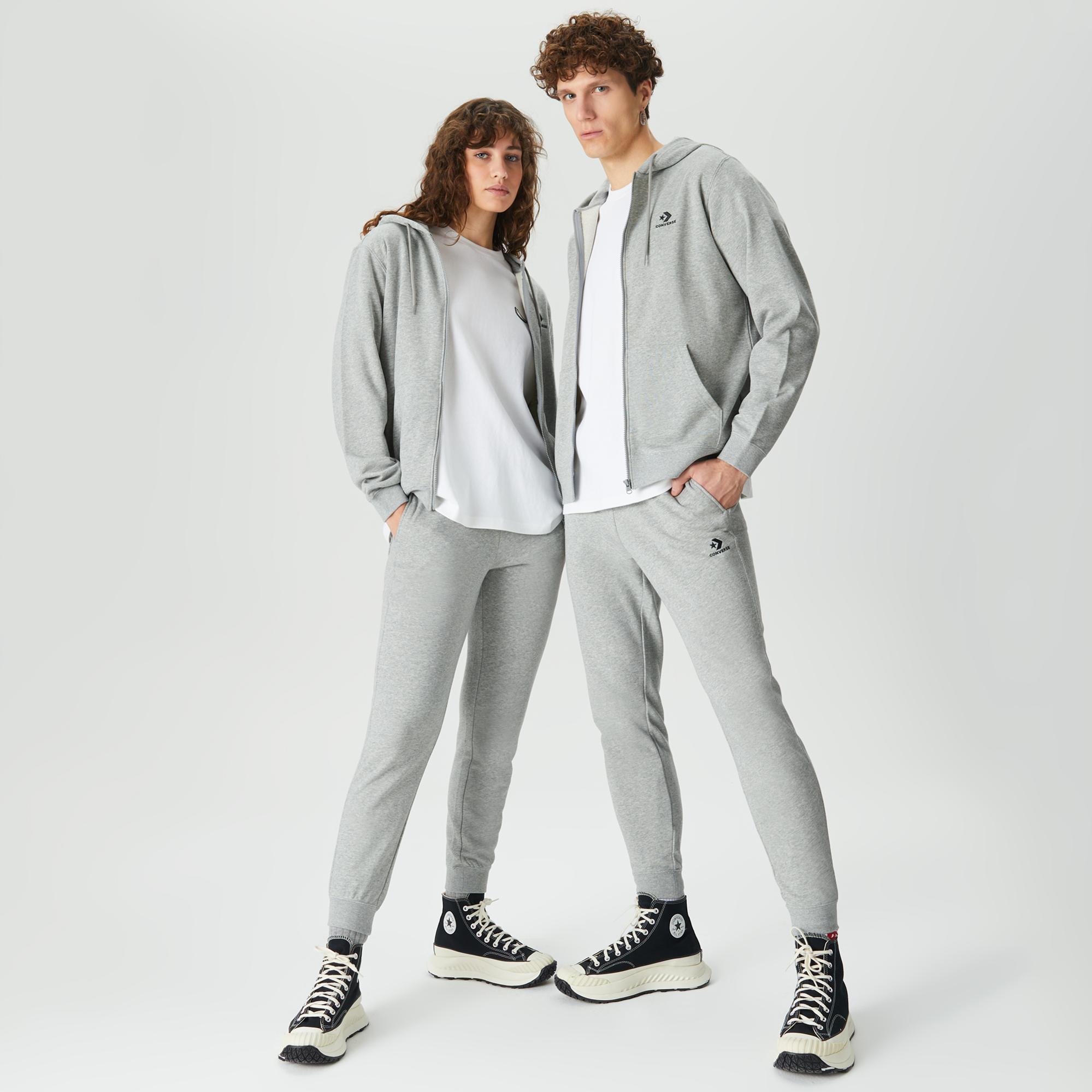 Converse Unisex Gri Fermuarlı Hoodie