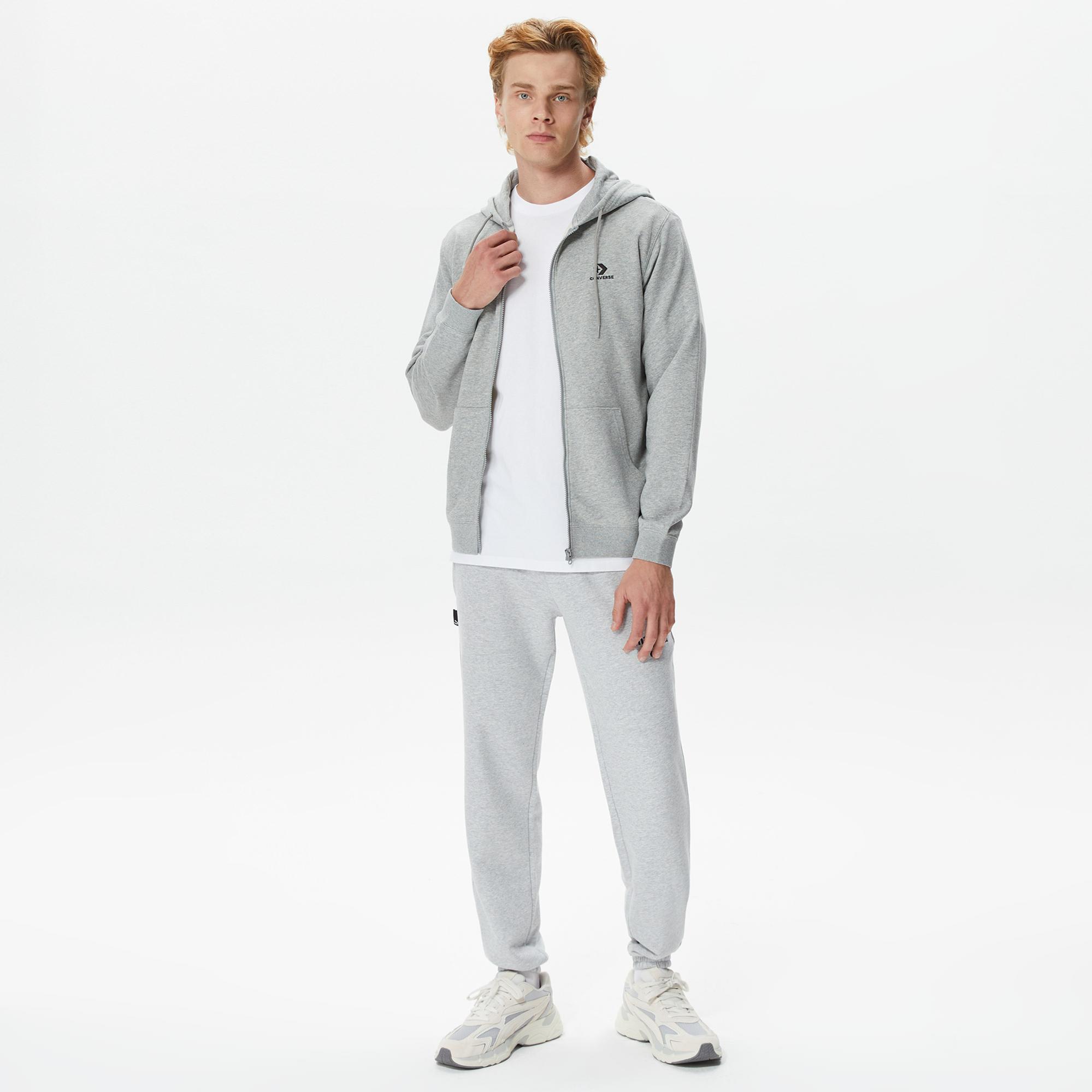 Converse Unisex Gri Fermuarlı Hoodie