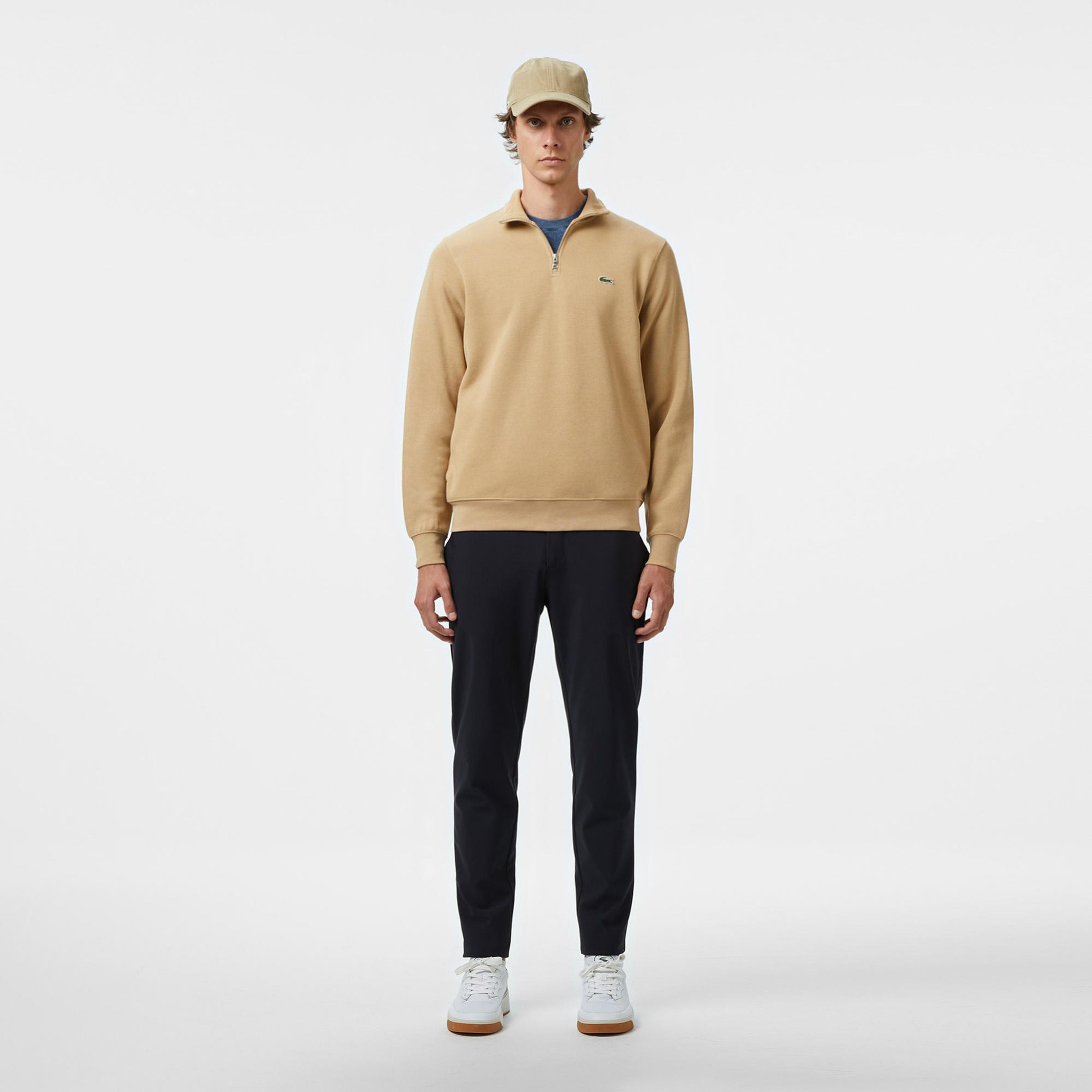 Lacoste Erkek Classic Fit Yarım Fermuarlı Bej Sweatshirt