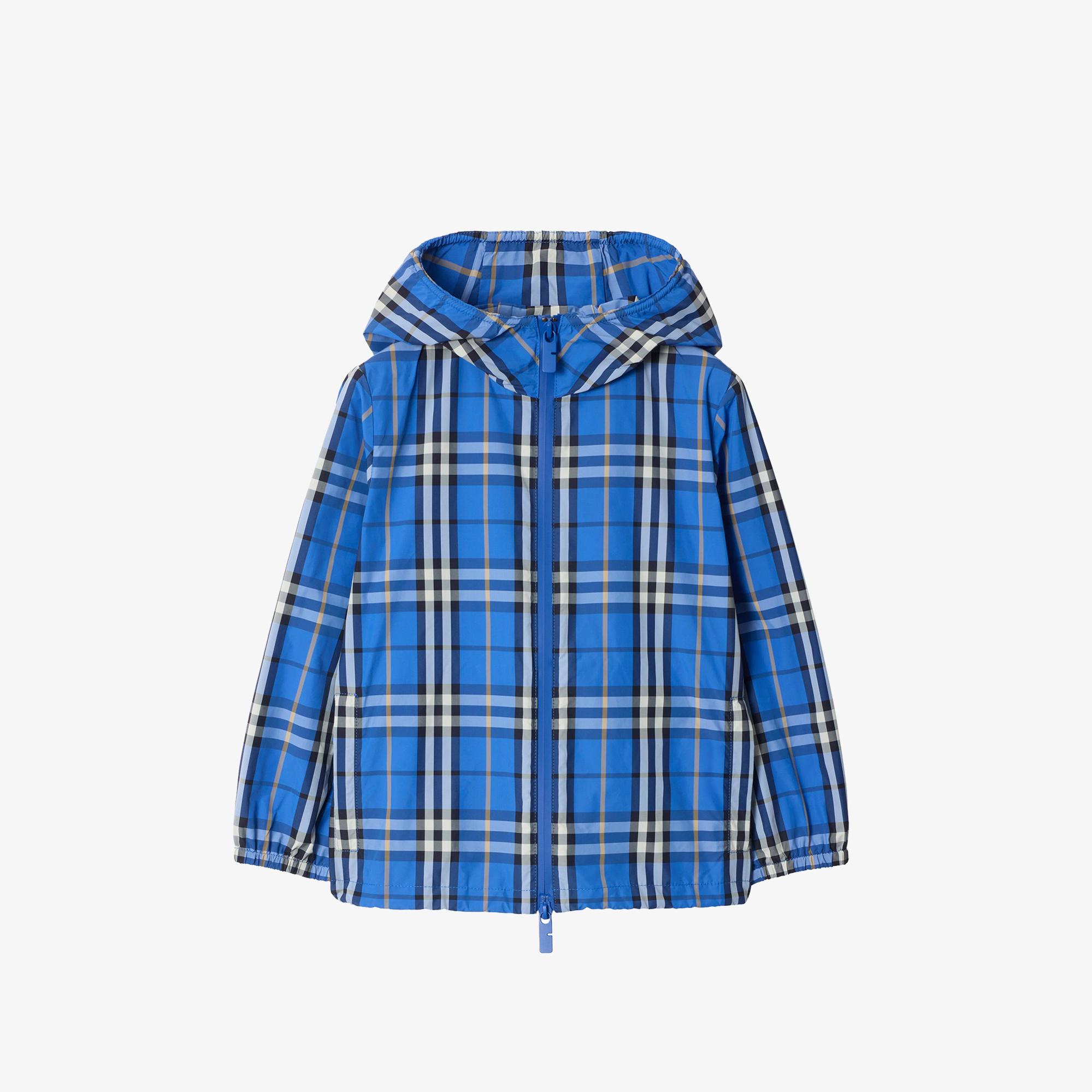 Burberry Check Nylon Hooded Çocuk Mavi Mont