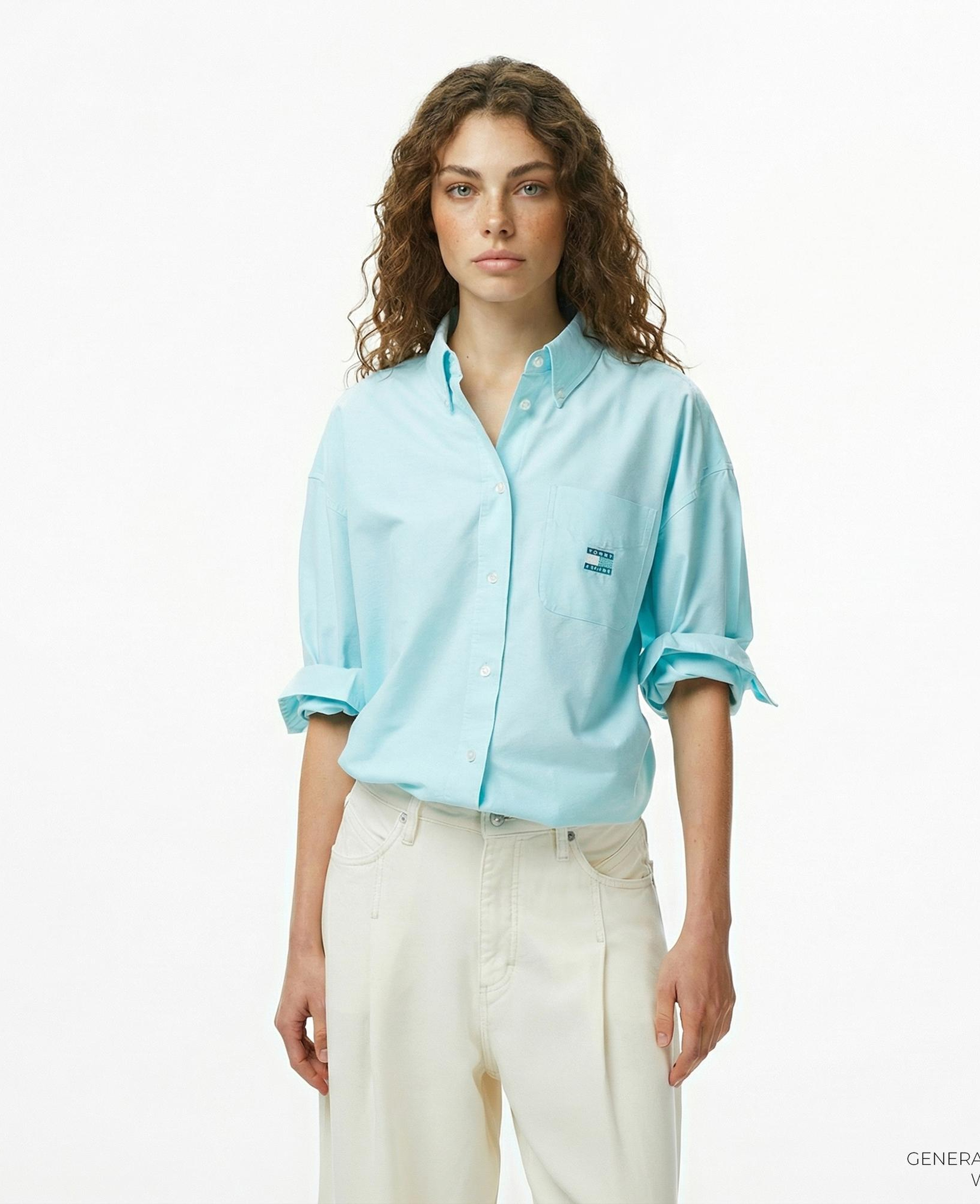 Tommy Jeans Oversize Badge Oxford Kadın Mavi Gömlek