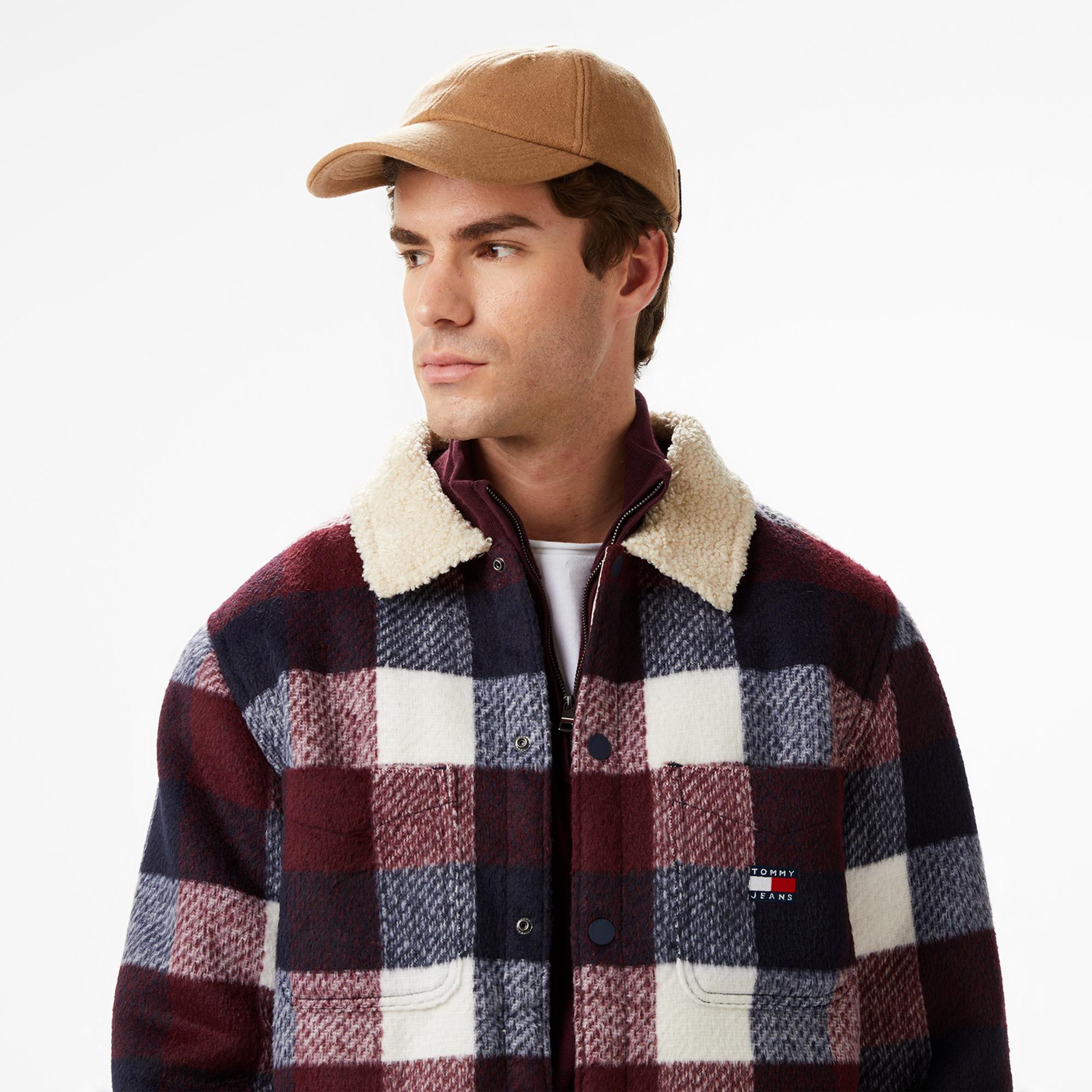 Tommy Jeans Check Teddy Overshirt Erkek Mavi Gömlek